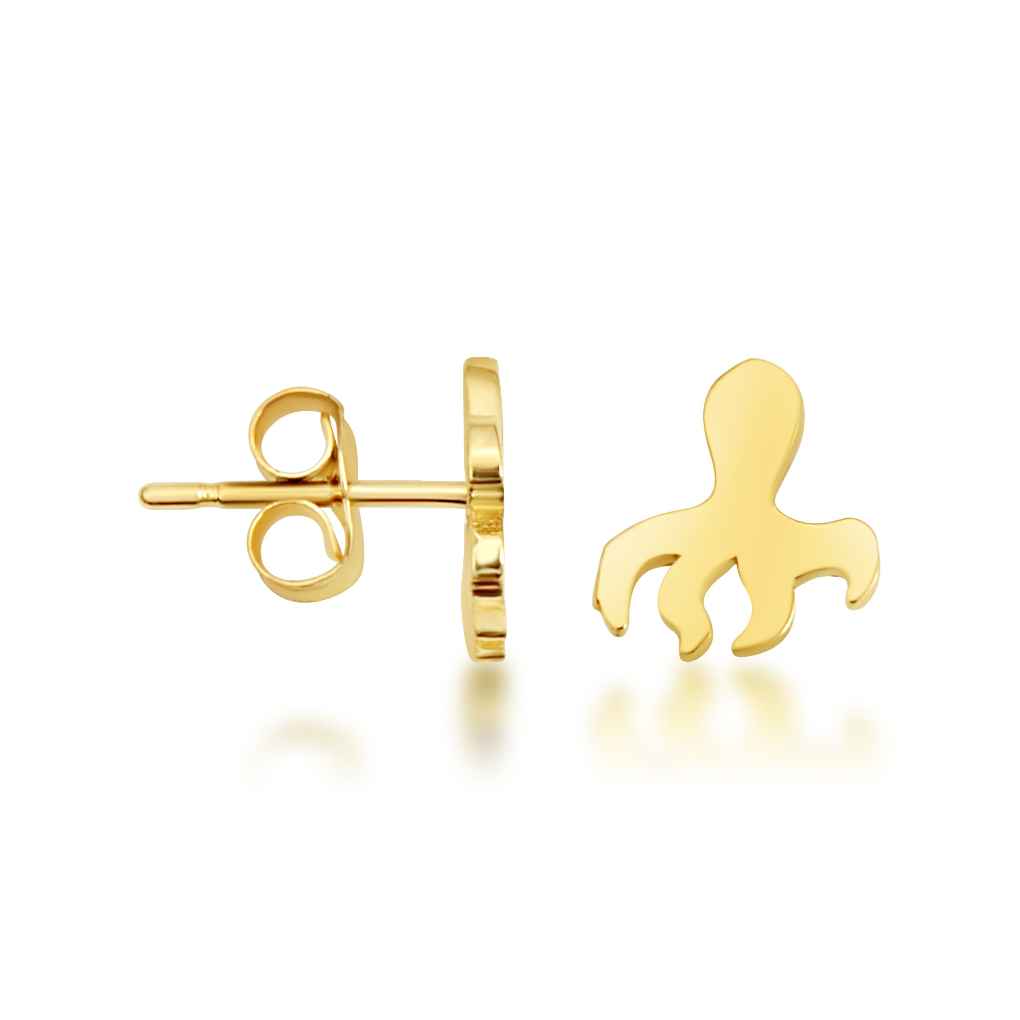 Yellow Gold Marine Octopus Ocean Stud Earrings