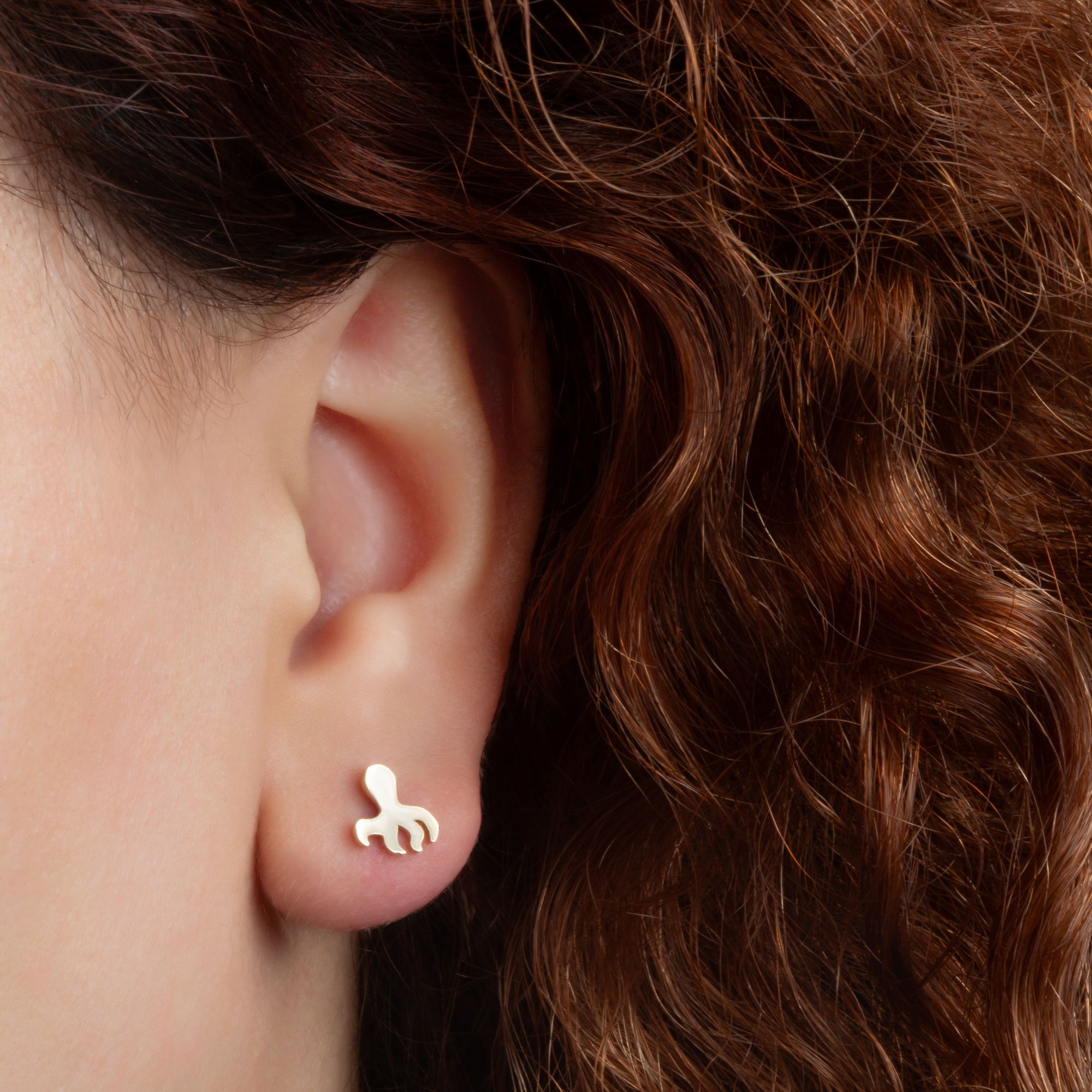Yellow Gold Marine Octopus Ocean Stud Earrings, view 2