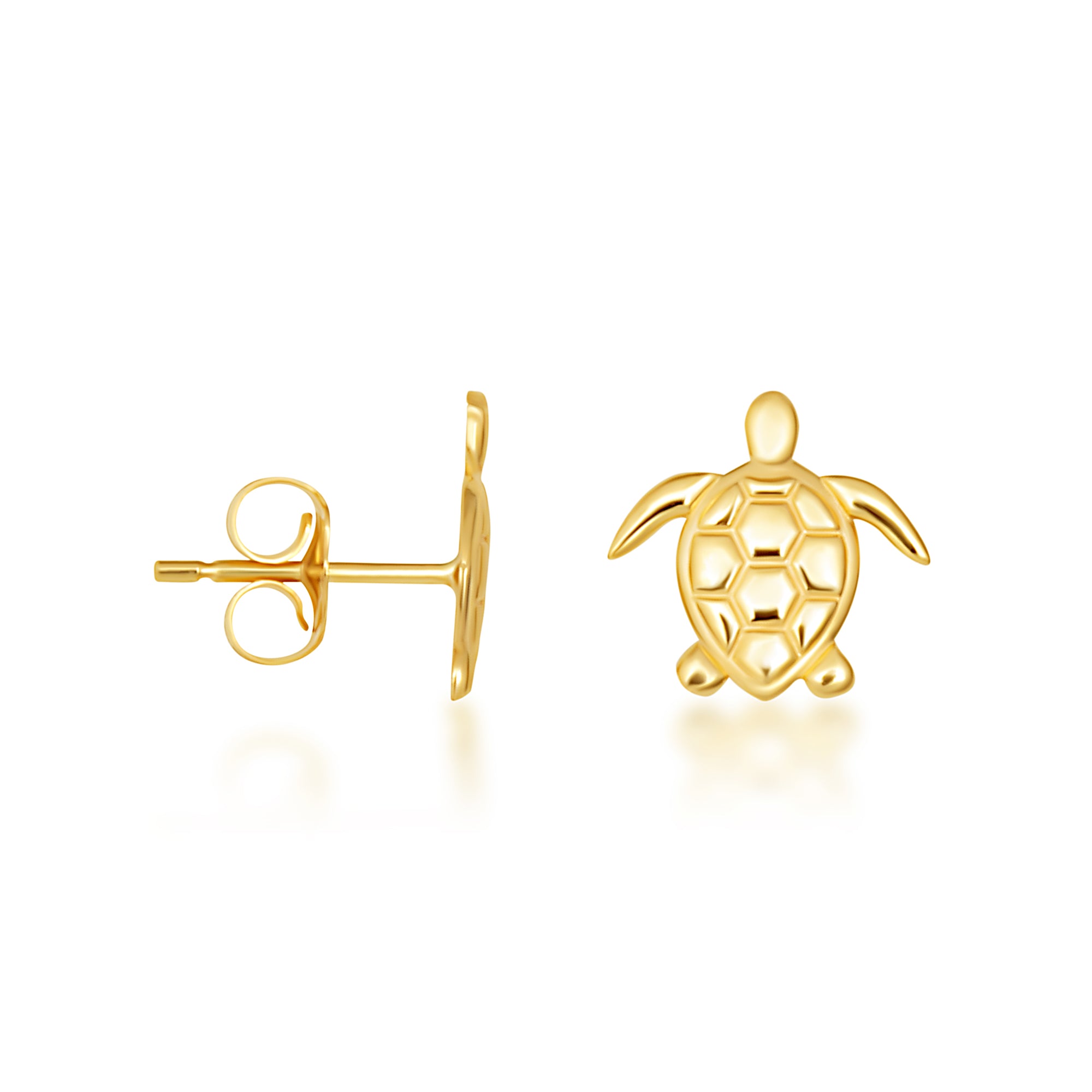 Yellow Gold Marine Sea Turtle Stud Earrings
