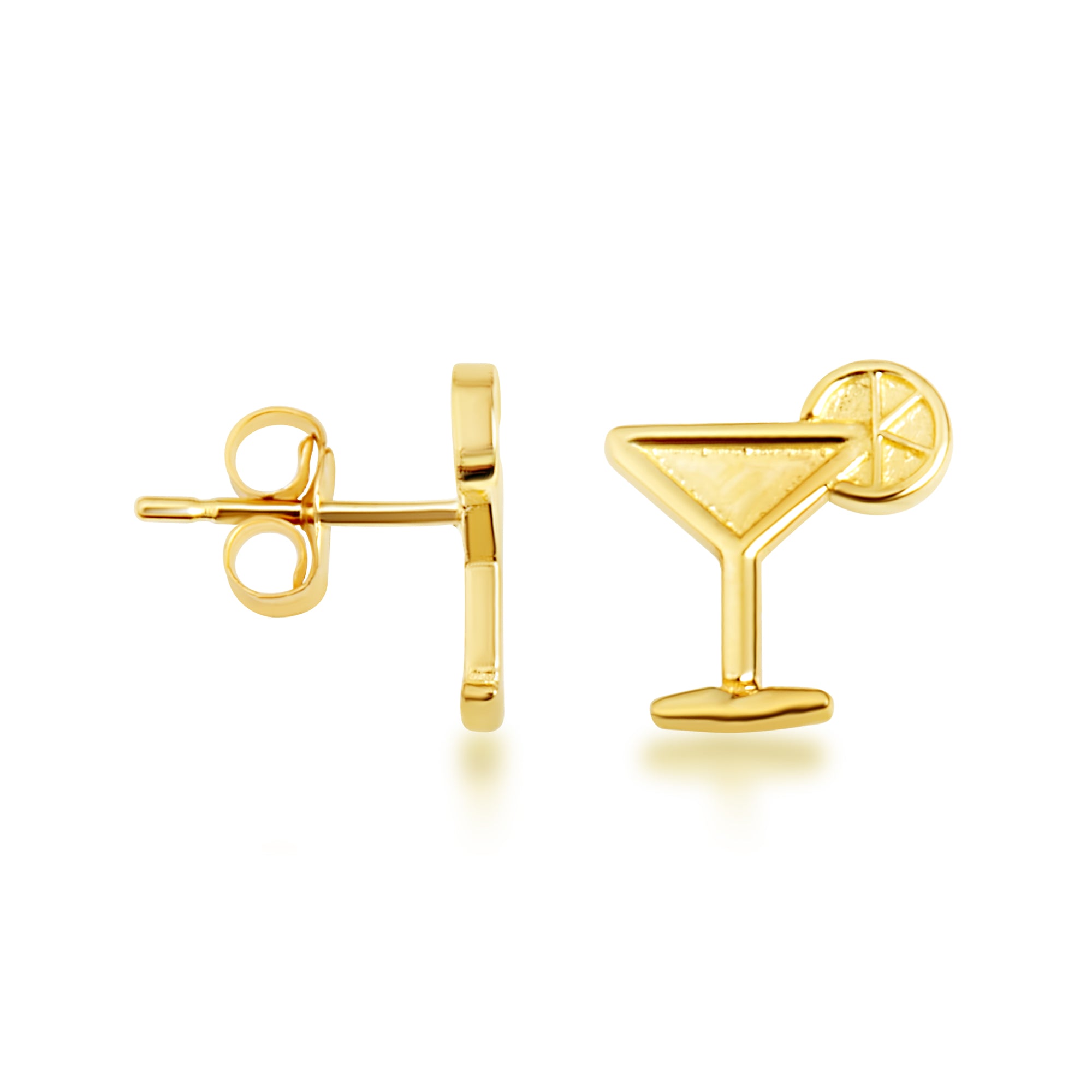 Yellow Gold Martini Lime Cocktail Stud Earrings