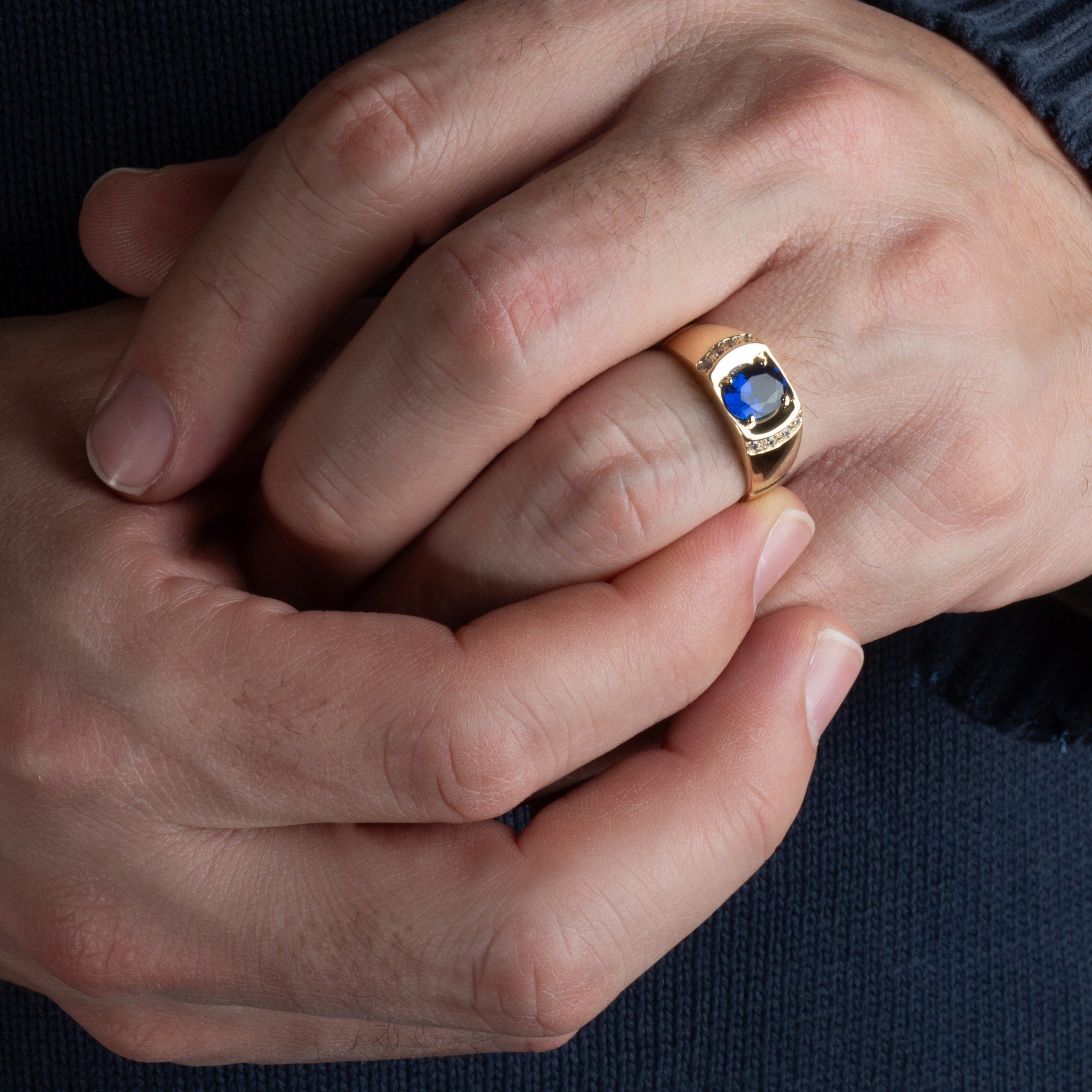 Yellow Gold Men's Elegant Sapphire Ring With Diamonds, view 2