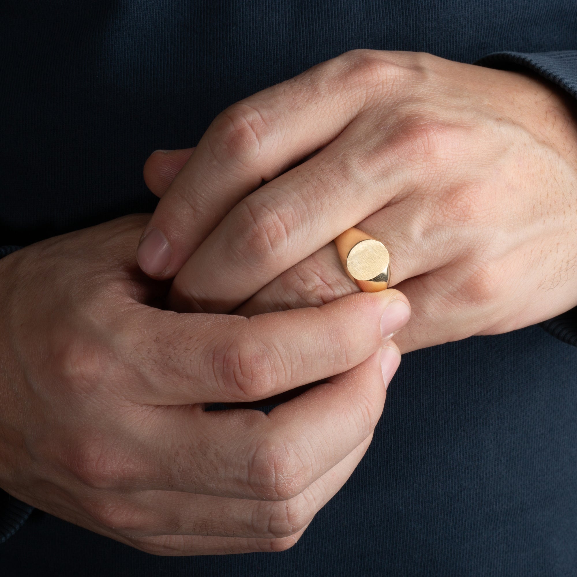 Yellow Gold Men's Signature Engravable Signet Ring, view 3