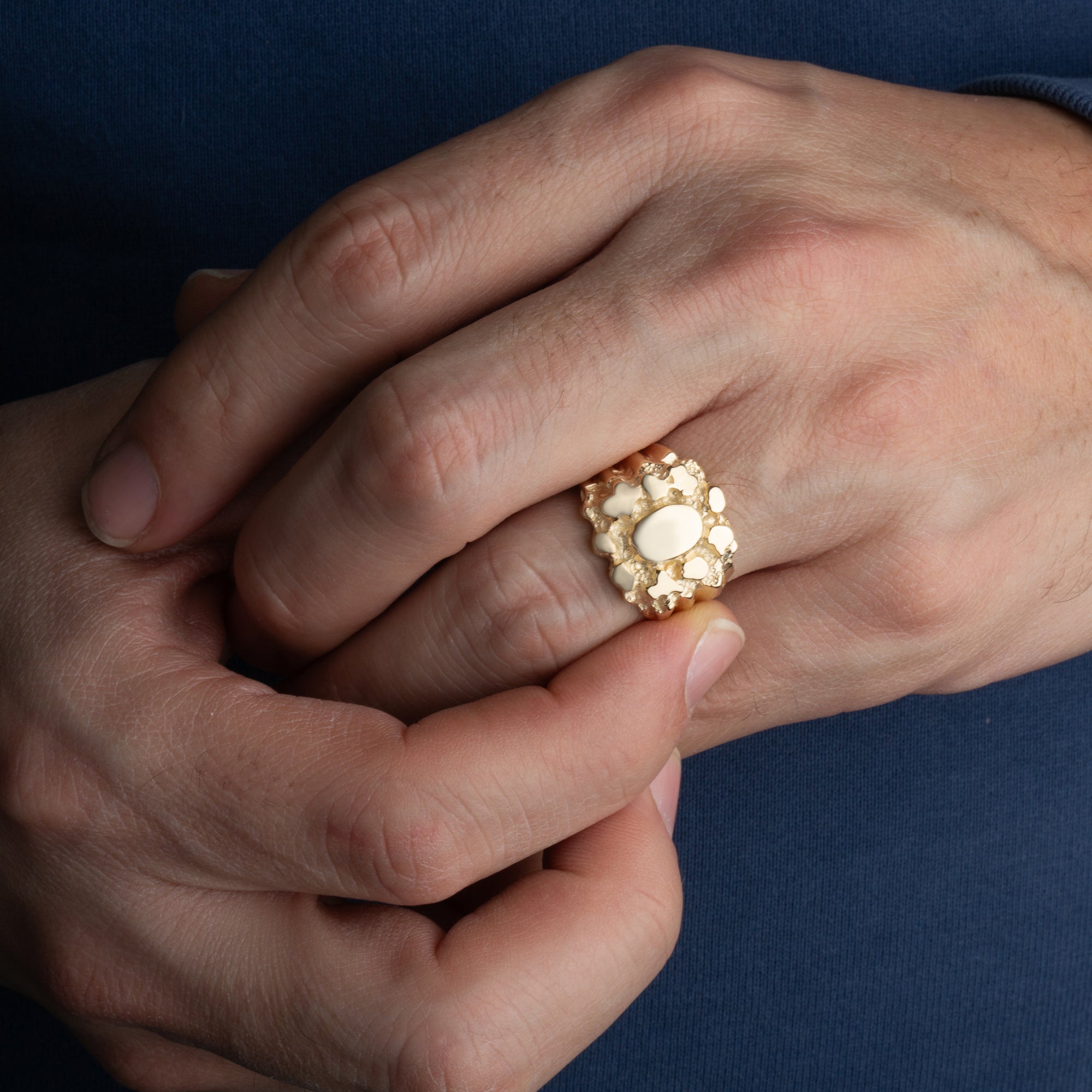 Yellow Gold Men's Solid & Sophisticated Nugget Ring, view 2
