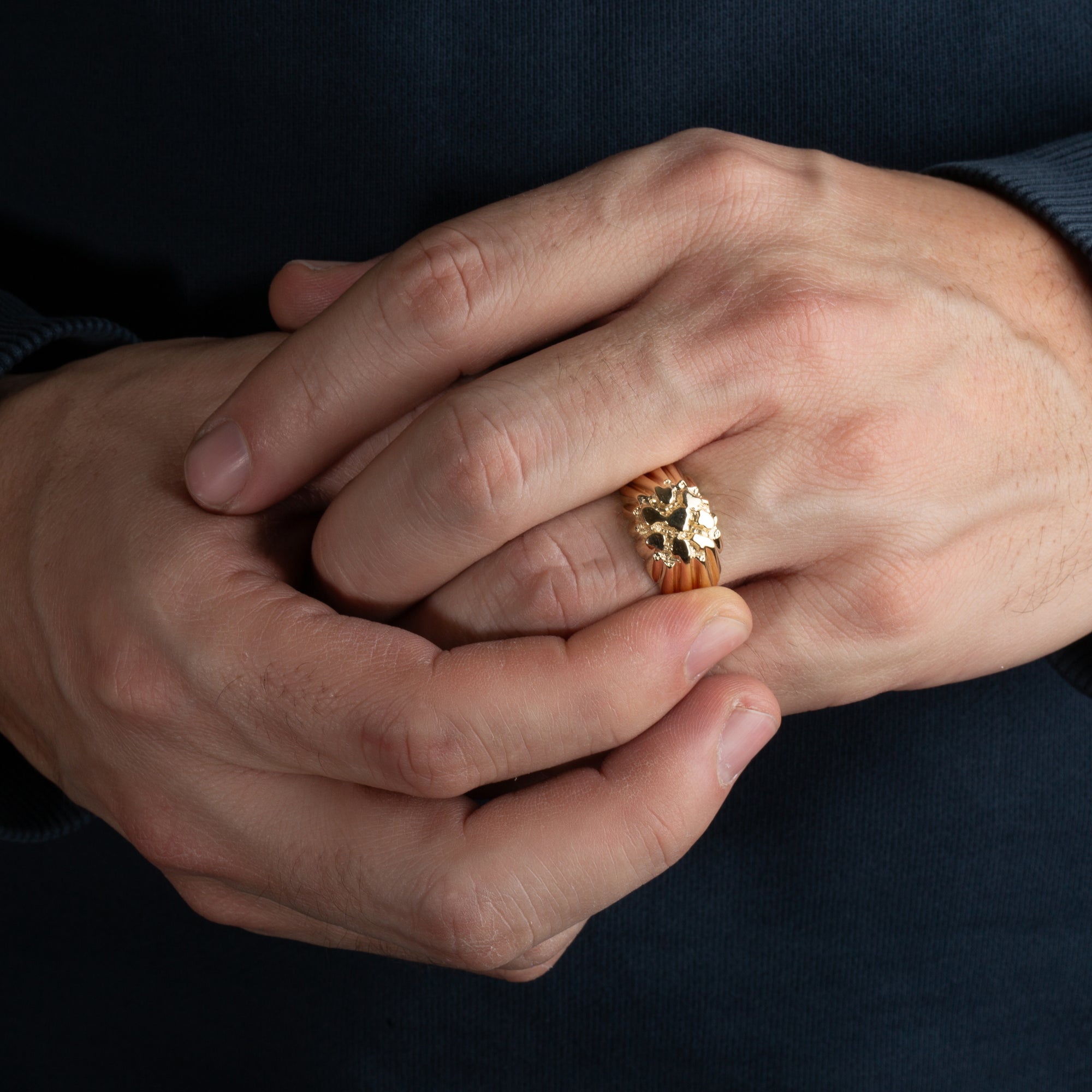 Yellow Gold Men's Solid Unique Nugget Ring, view 2