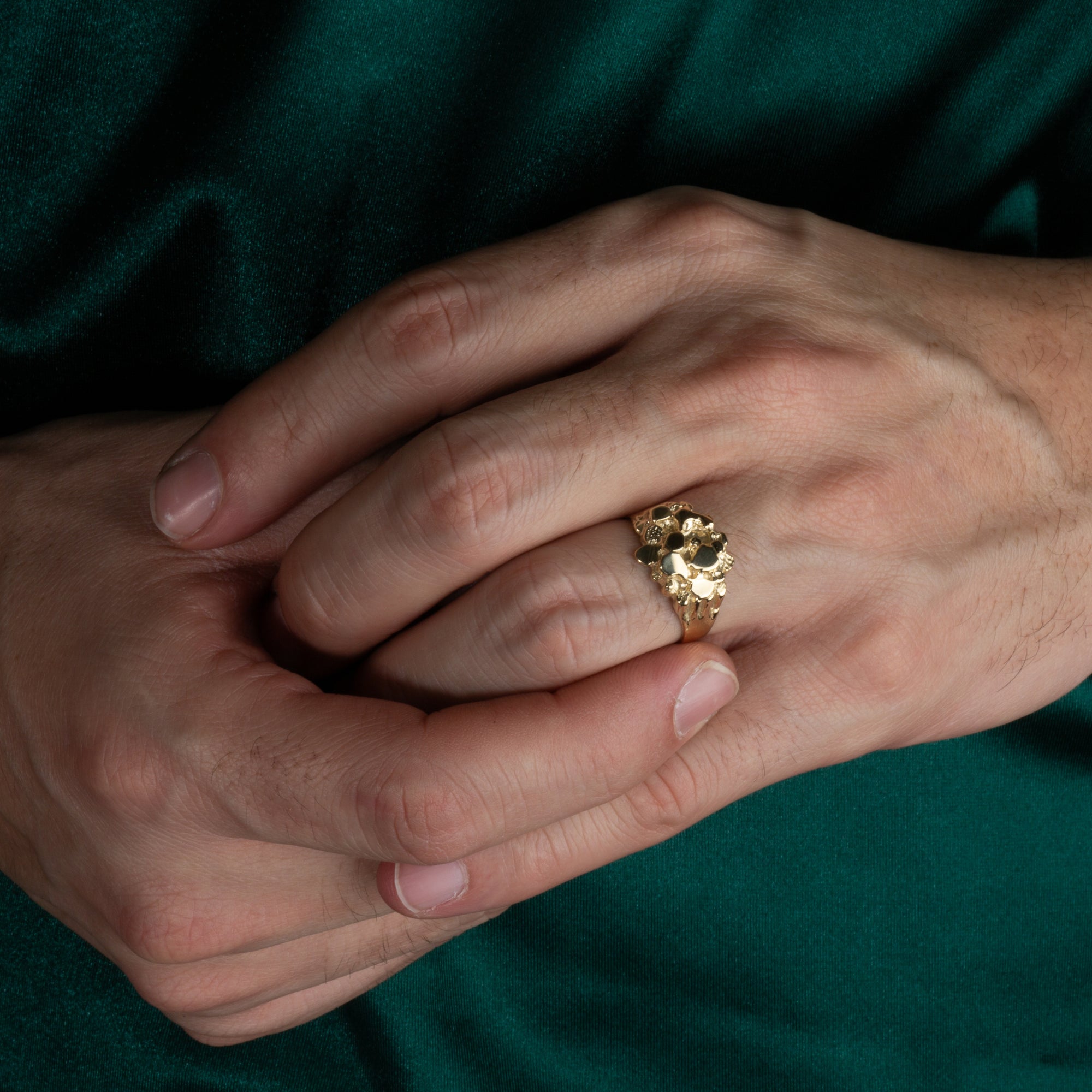 Yellow Gold Men's Stoic Strength Solid Nugget Ring, view 2