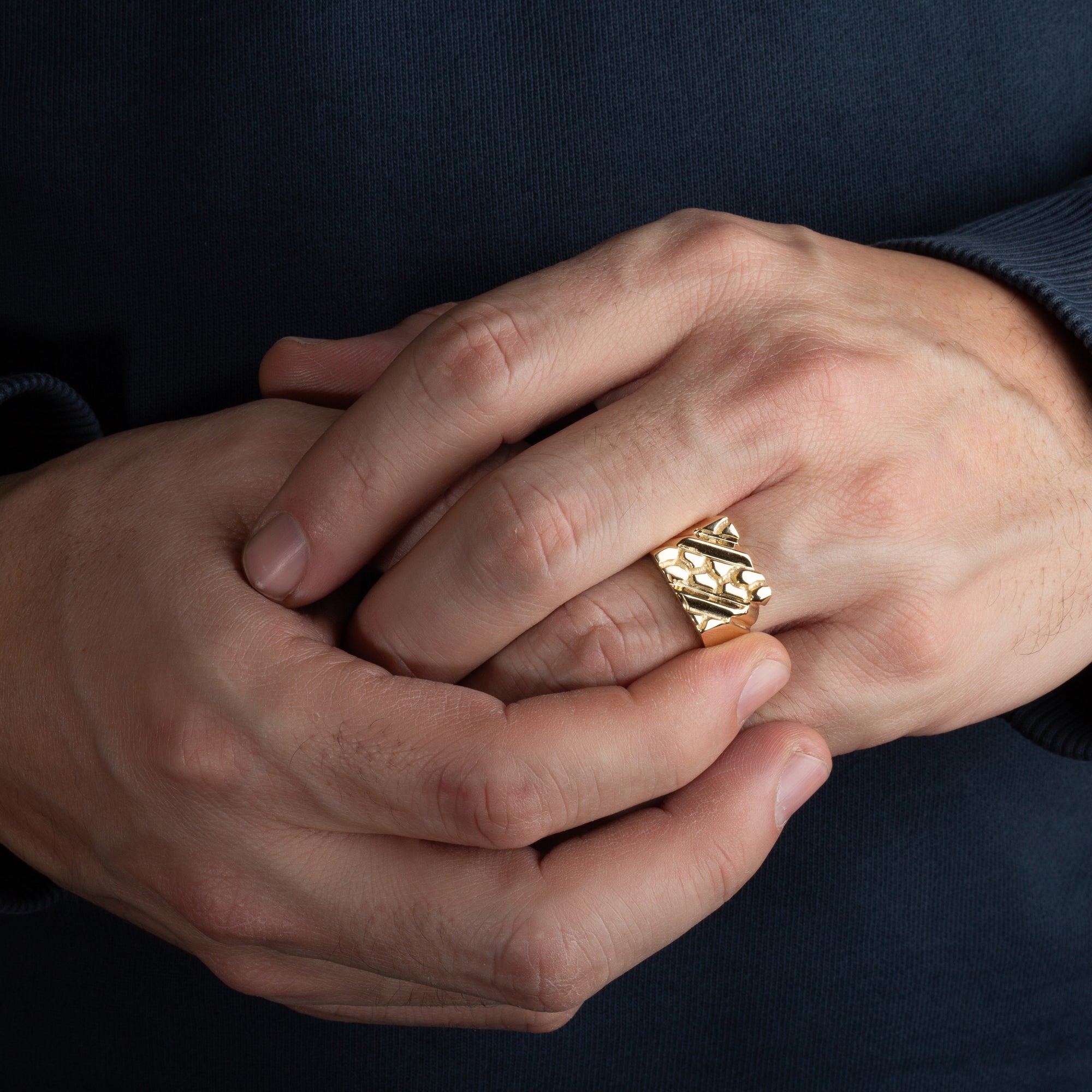 Yellow Gold Men's Striped Nugget Ring, view 2