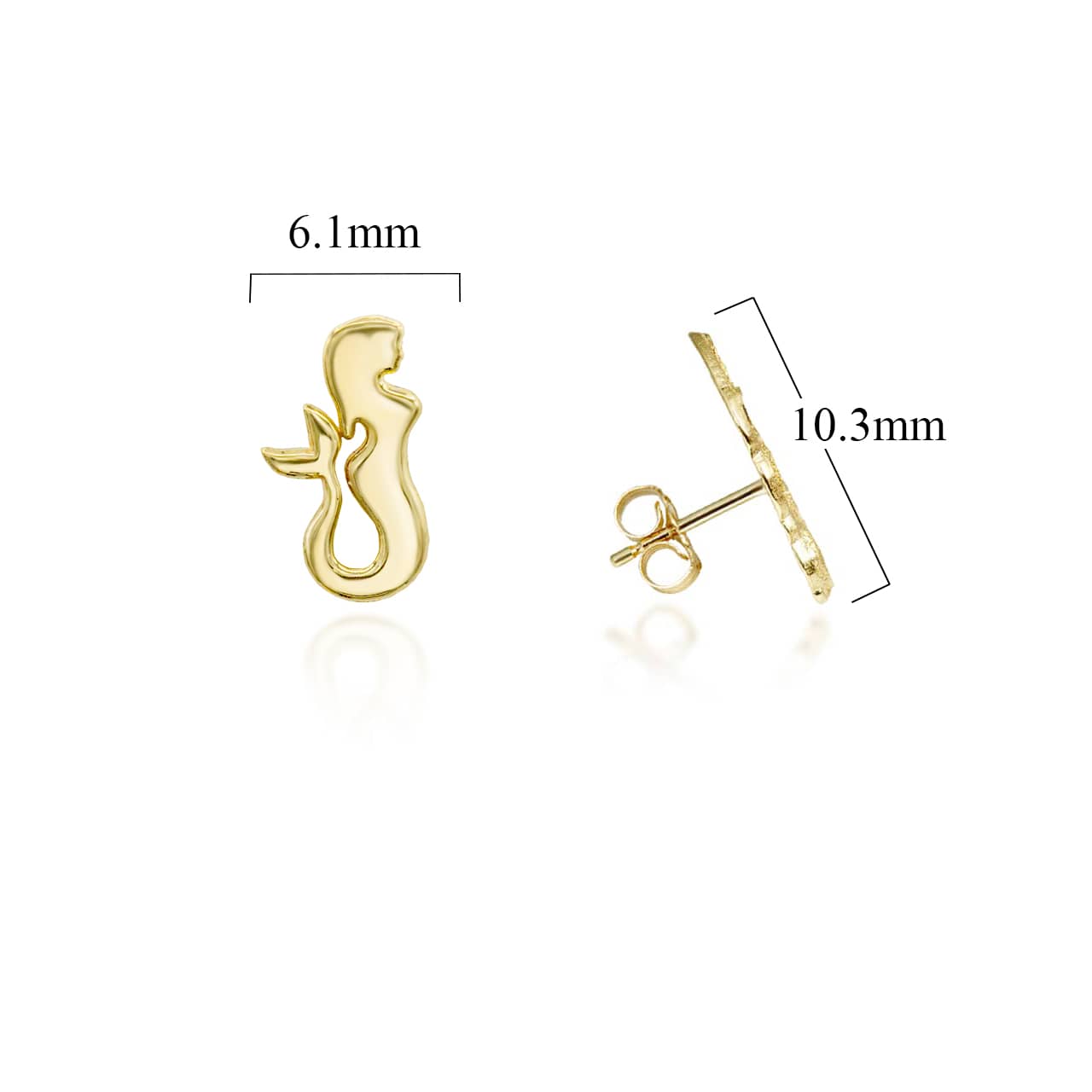 Yellow Gold Mermaid Stud Earrings, view 3