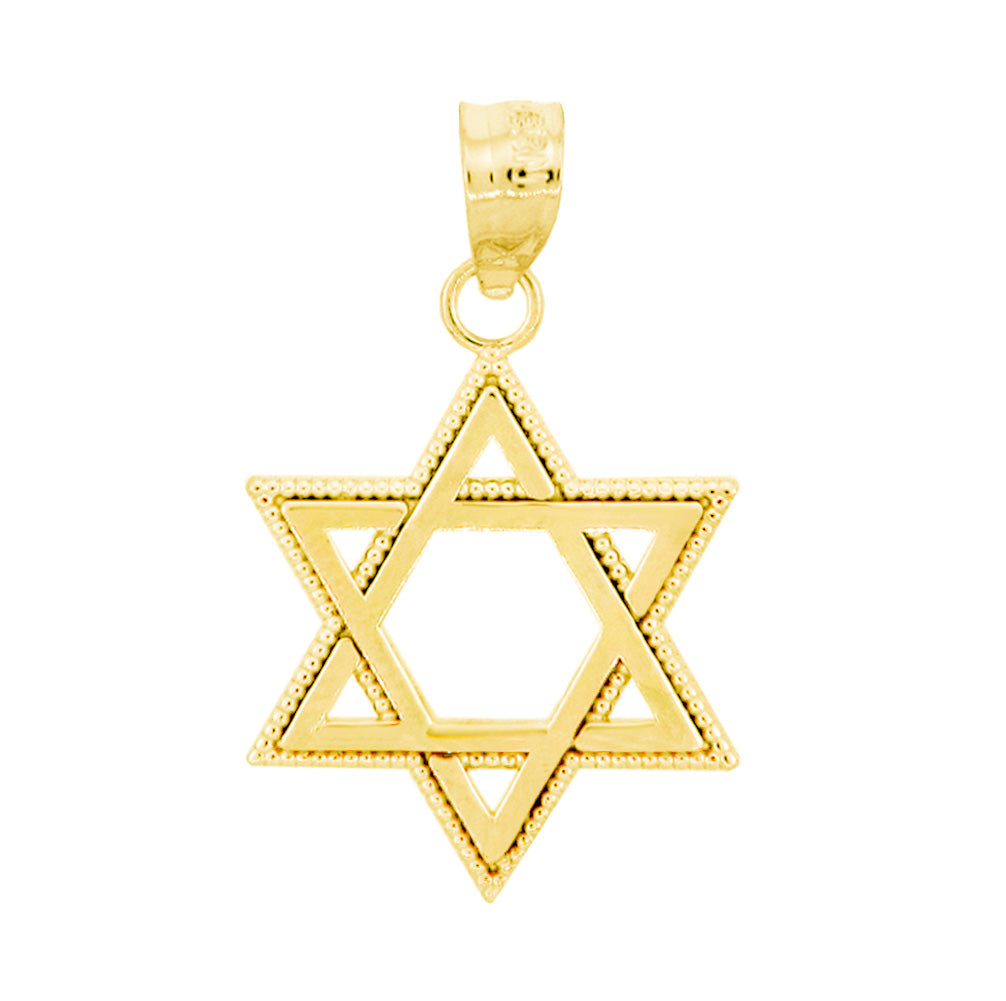 Yellow Gold Milgrain Jewish Star of David Pendant Necklace, view 2