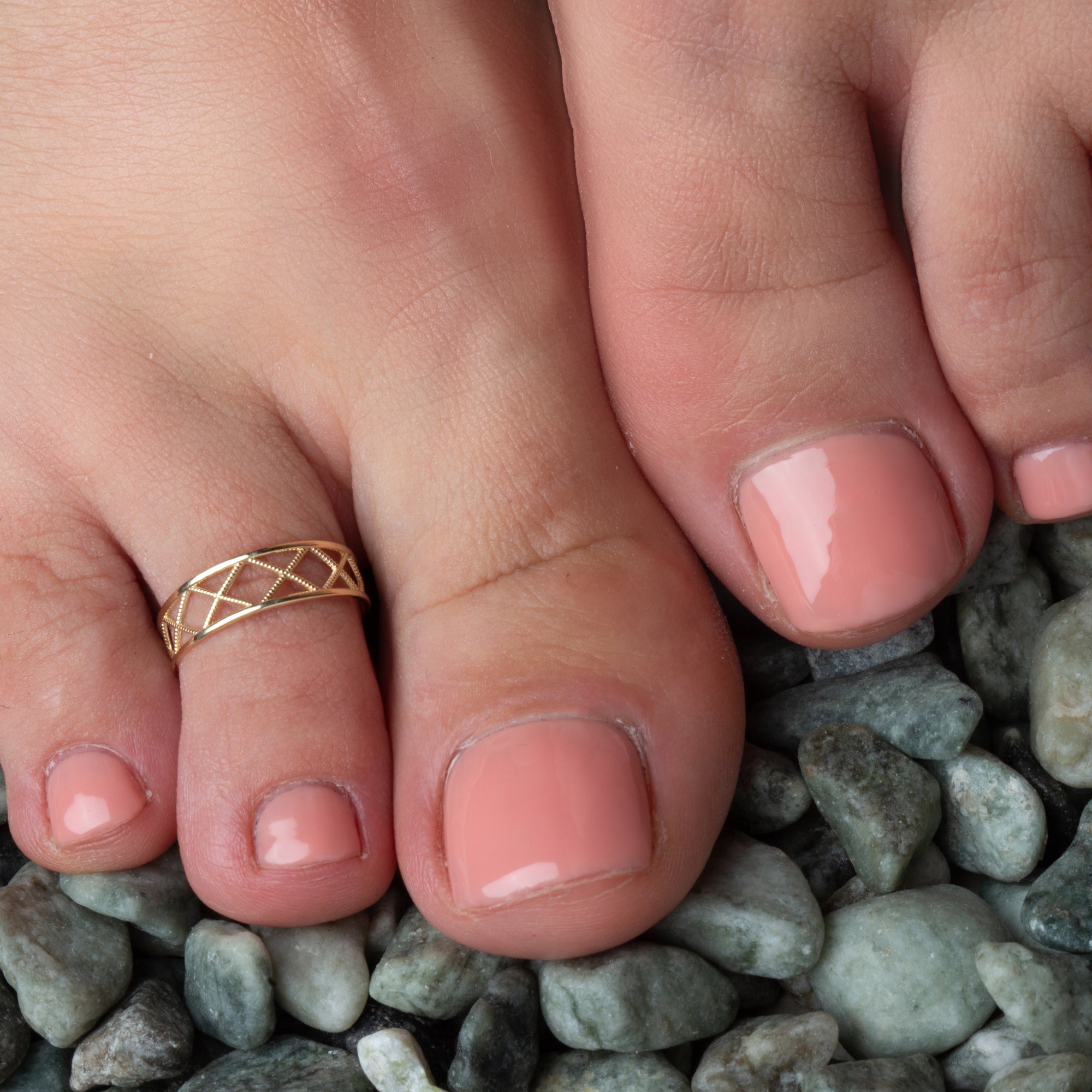Yellow Gold Milgrain X Design Toe Ring, view 2