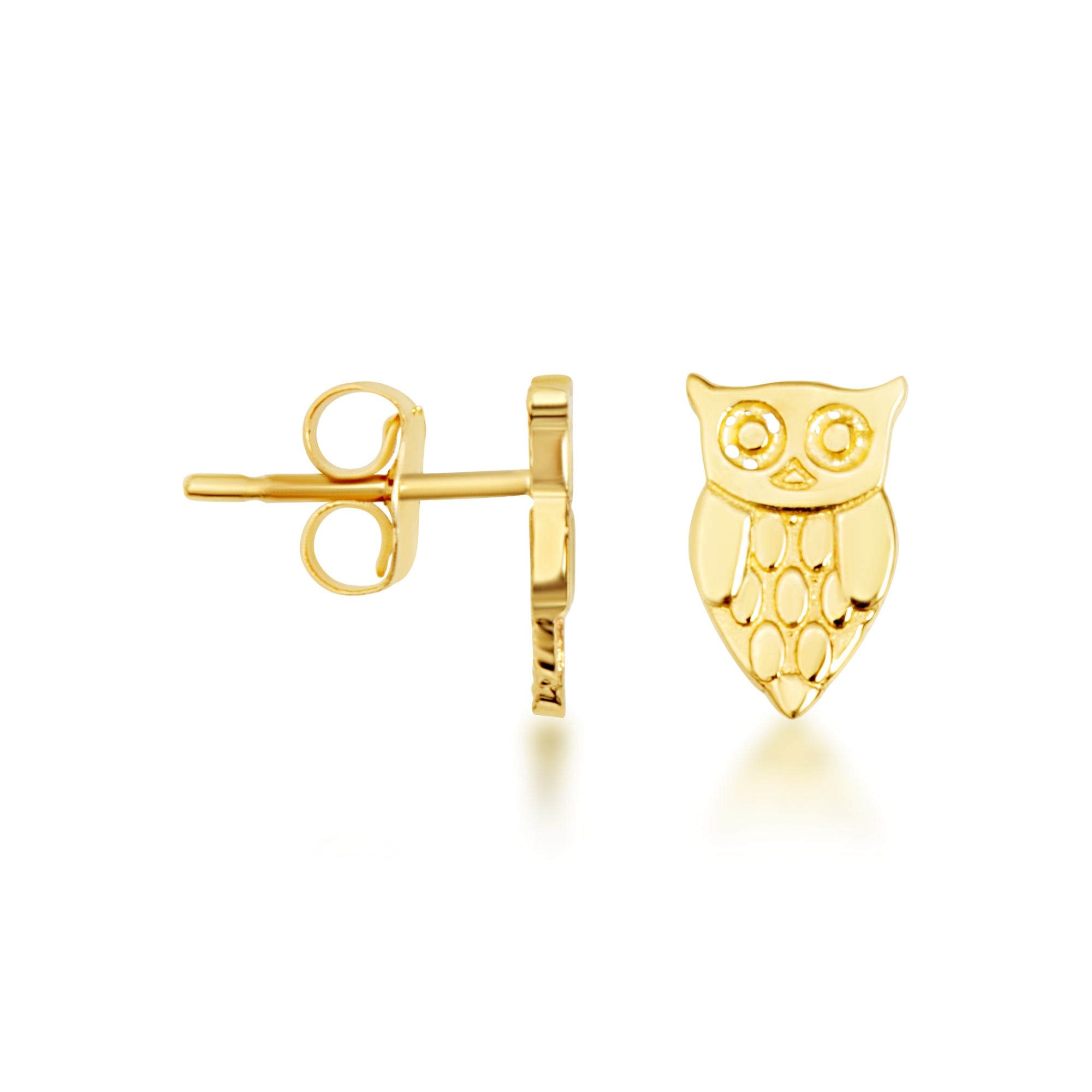 Yellow Gold Owl Stud Earrings
