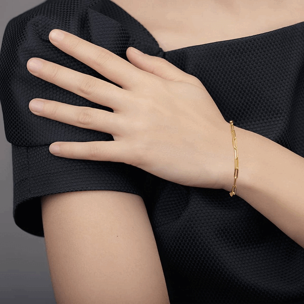 Yellow Gold Paperclip Bracelet in 7.75 inches, view 2