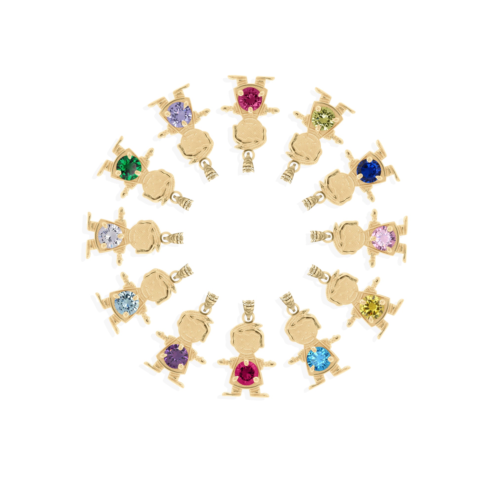 Yellow Gold Personalized Boy/Girl Birthstone Pendant Necklace, view 3