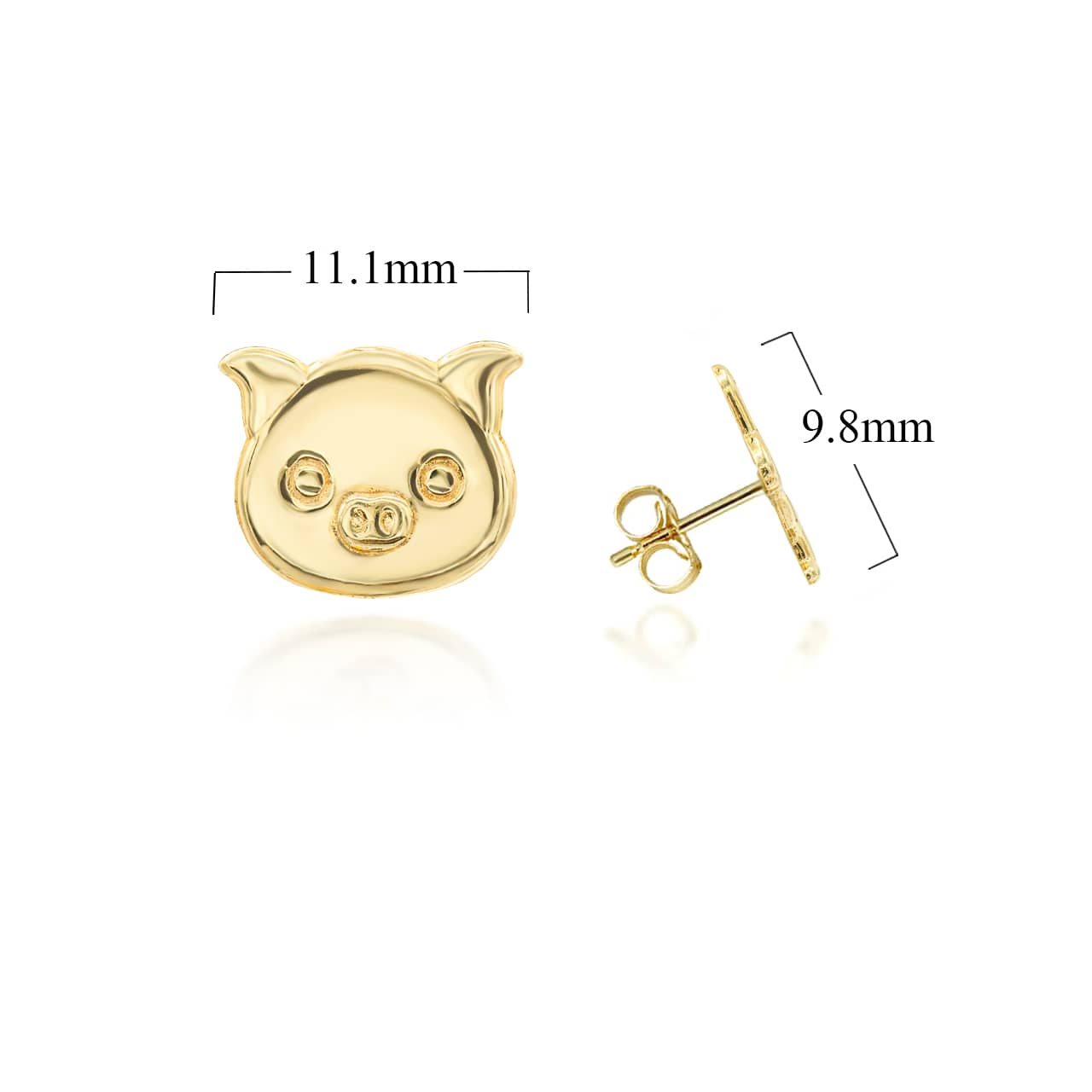 Yellow Gold Piggy Stud Earrings, view 3