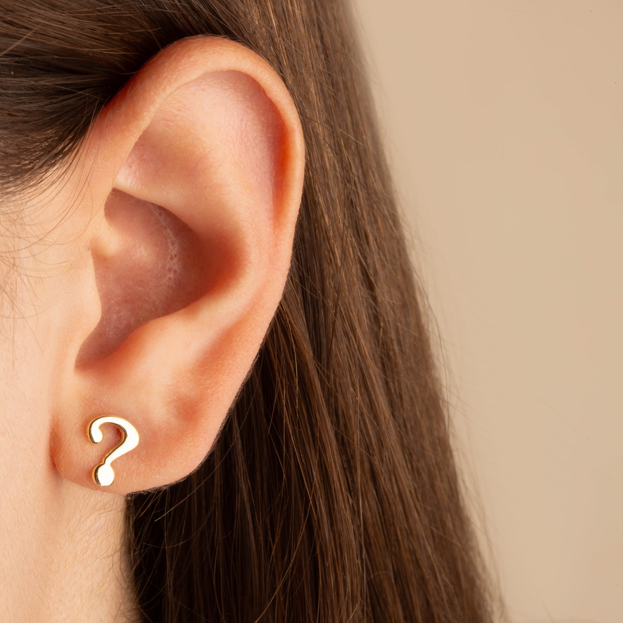 Yellow Gold Question Mark Stud Earrings, view 2