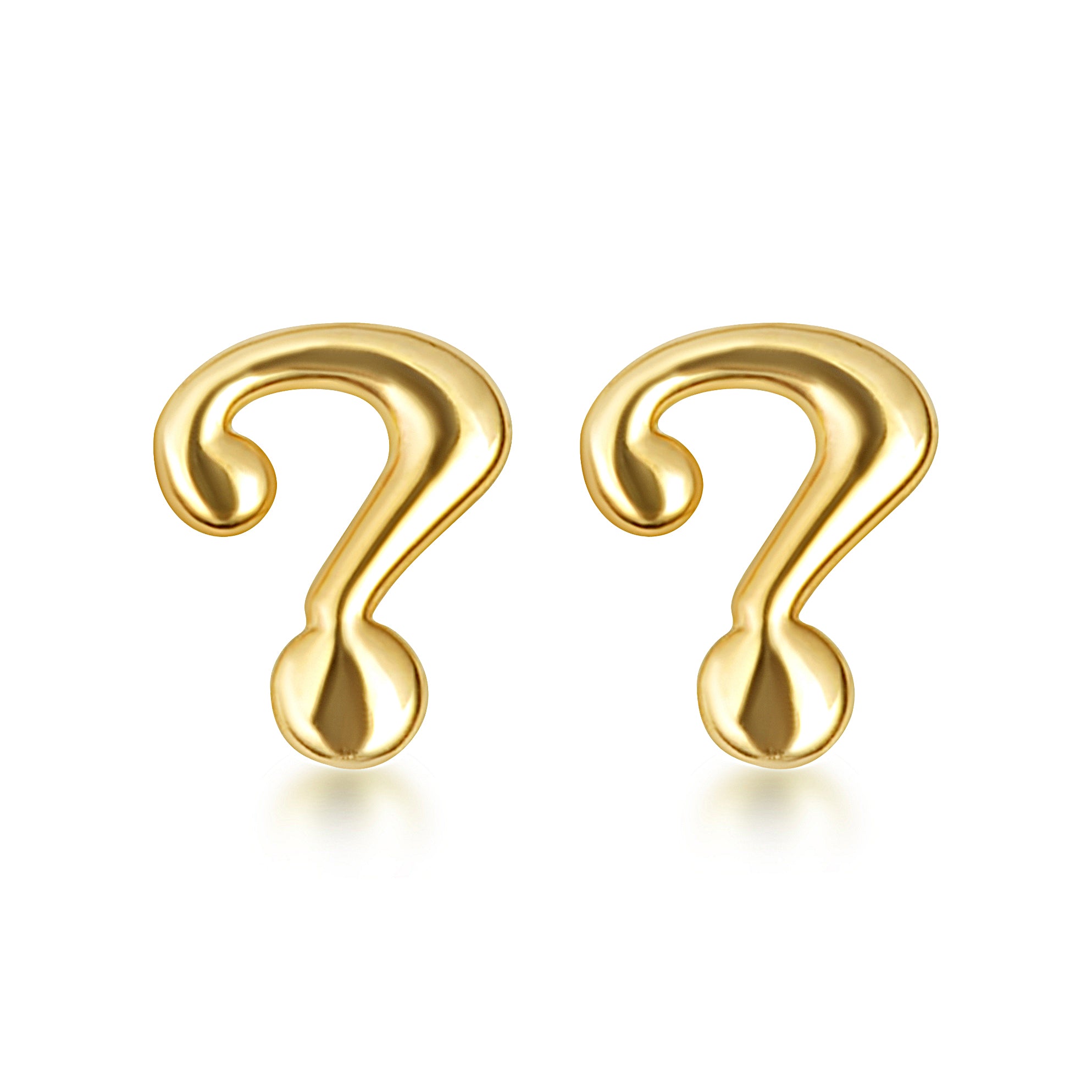 Yellow Gold Question Mark Stud Earrings, view 4