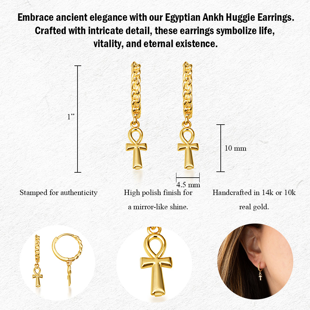 Yellow Gold Religious Cross Milgrain Cuban Link Huggie Hoop Earrings, view 3