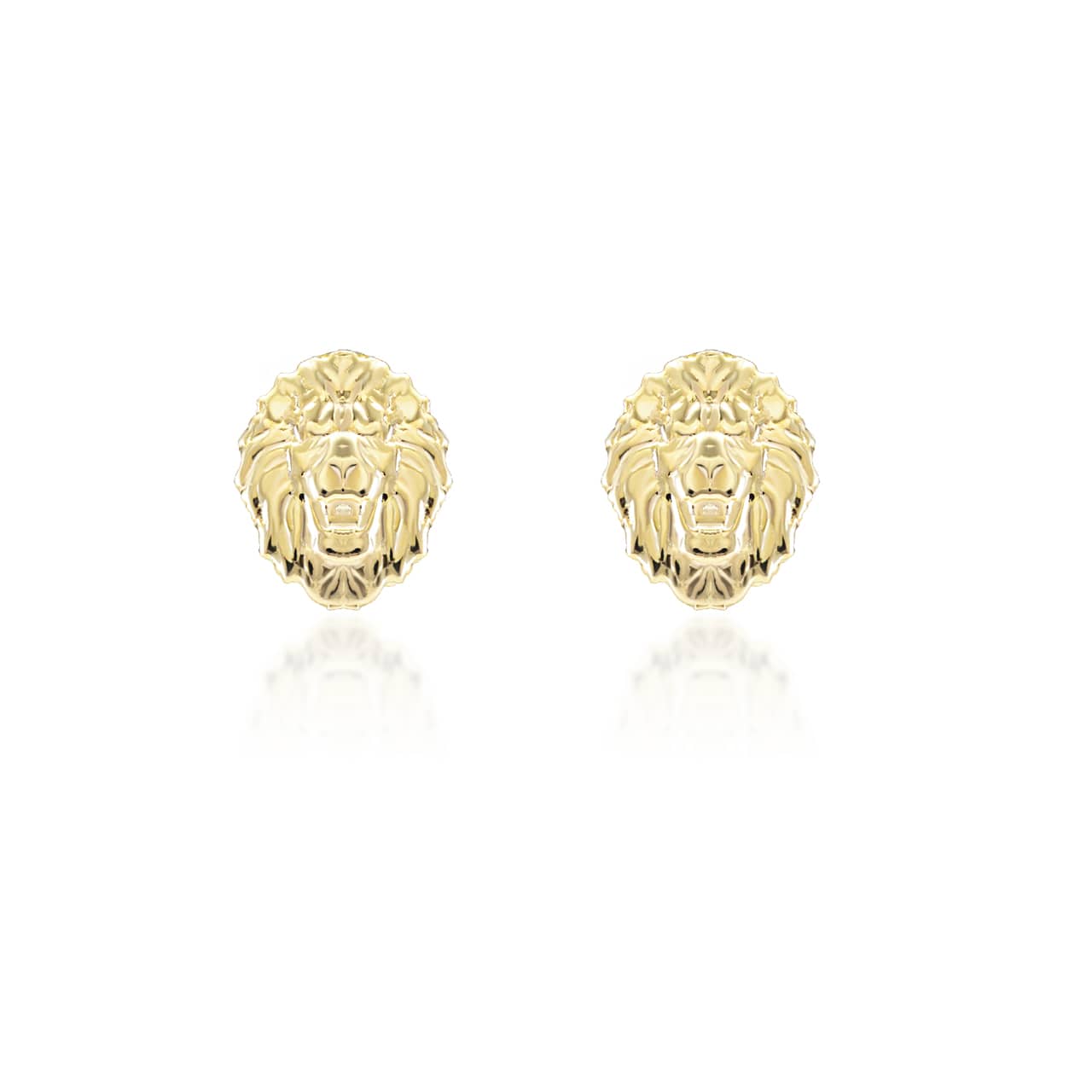 Yellow Gold Roaring Lion Stud Earrings