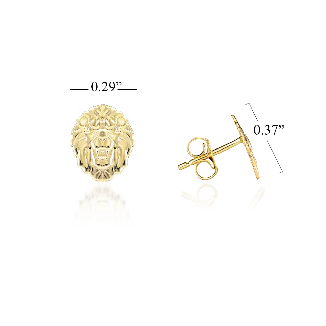 Yellow Gold Roaring Lion Stud Earrings, view 3