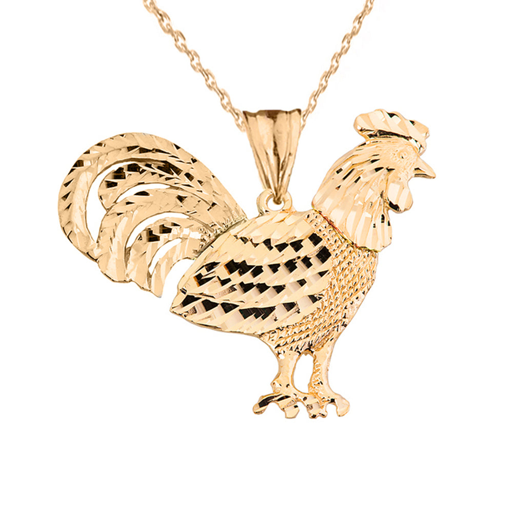 Yellow Gold Rooster Pendant Necklace