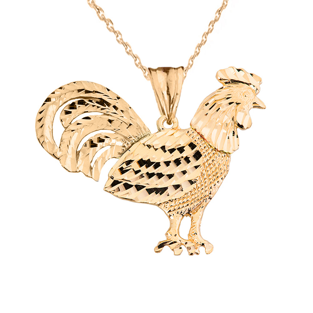 Yellow Gold Rooster Pendant Necklace
