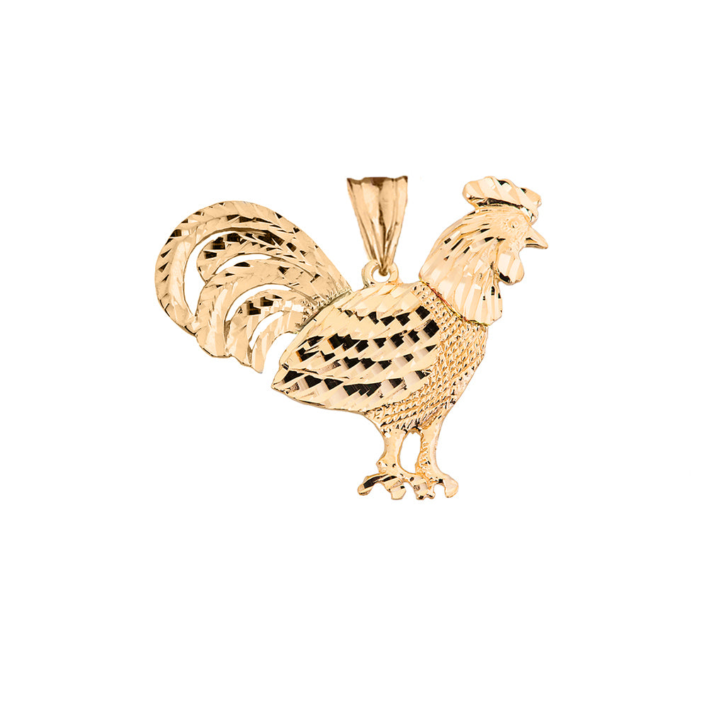 Yellow Gold Rooster Pendant Necklace, view 2
