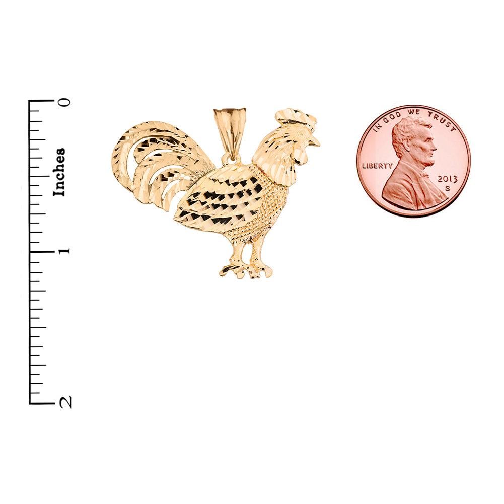 Yellow Gold Rooster Pendant Necklace, view 3