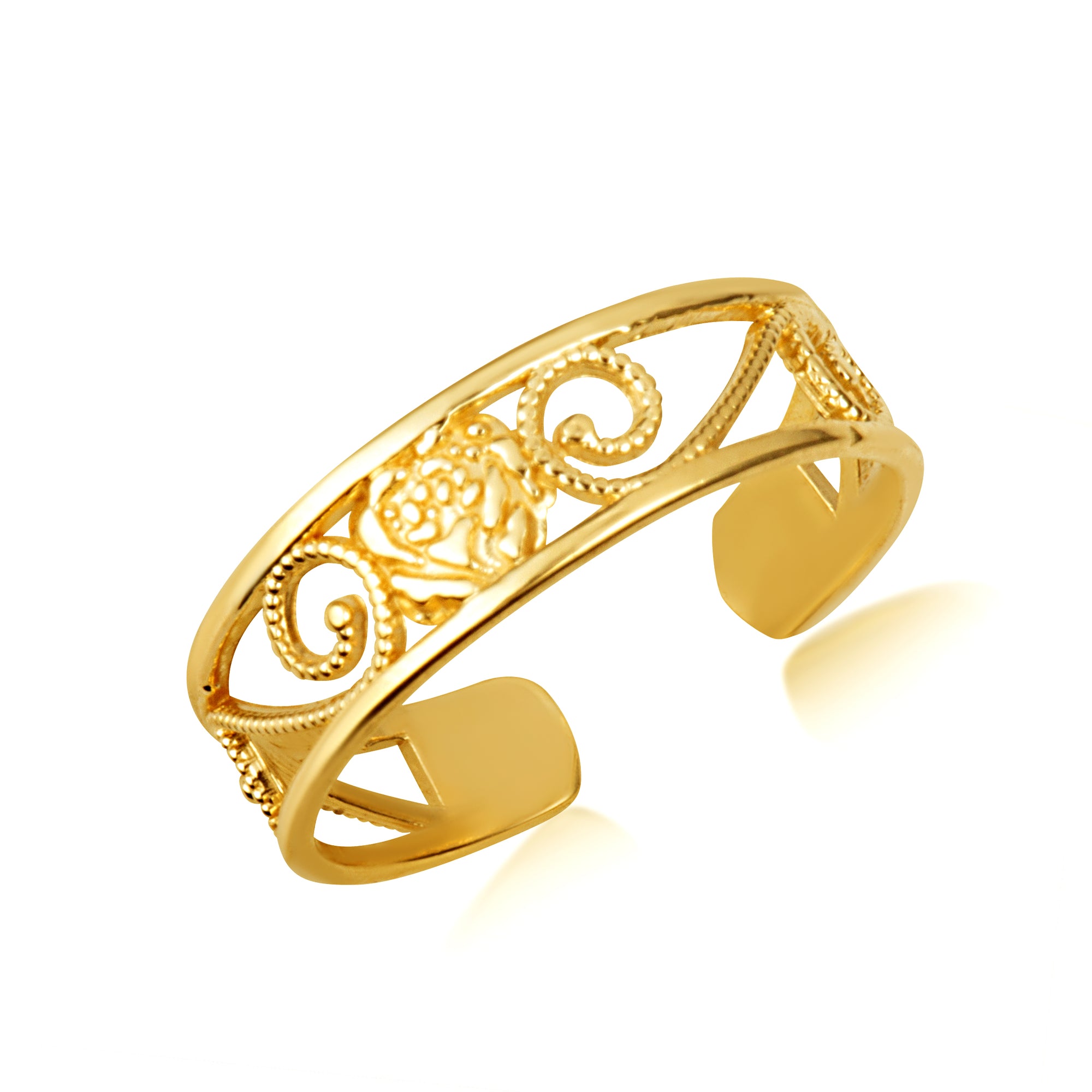 Yellow Gold Rose Flower Filigree Toe Ring