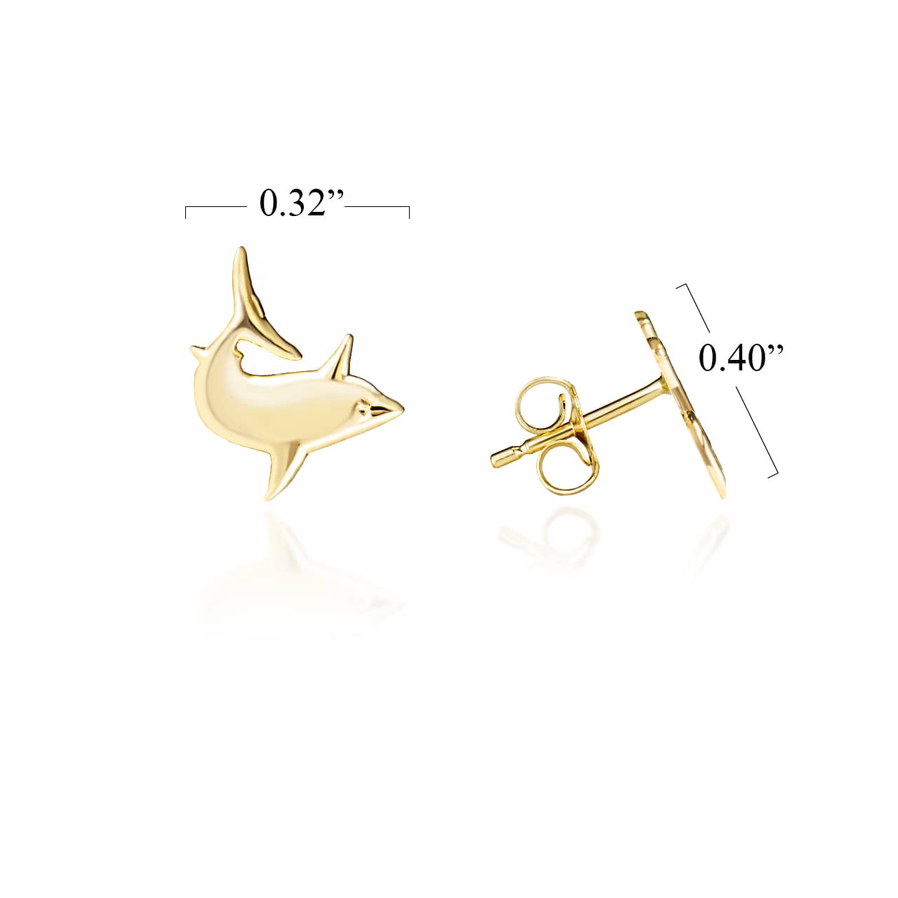 Yellow Gold Sea Shark Stud Earrings, view 3