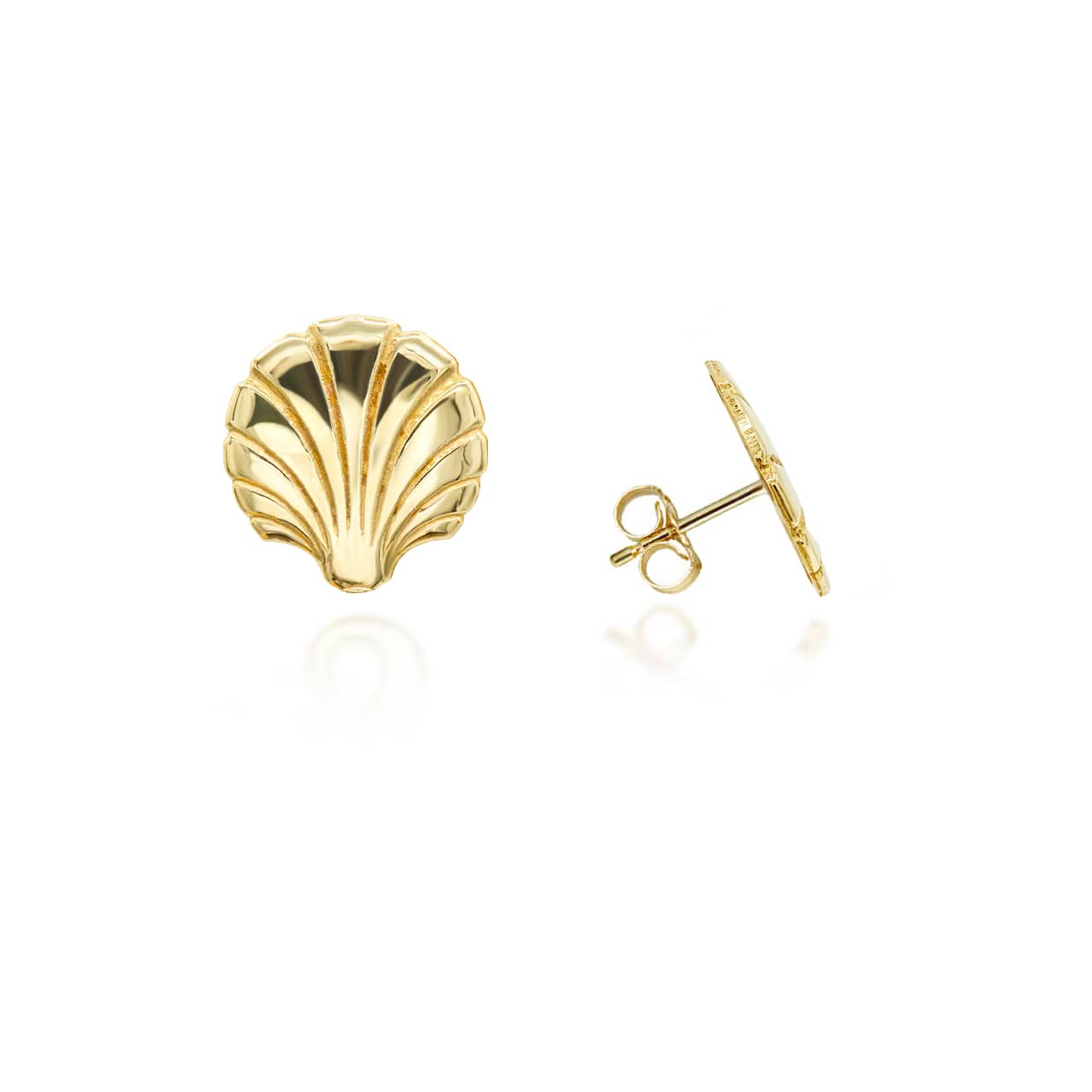 Yellow Gold Seashell Beach Stud Earrings