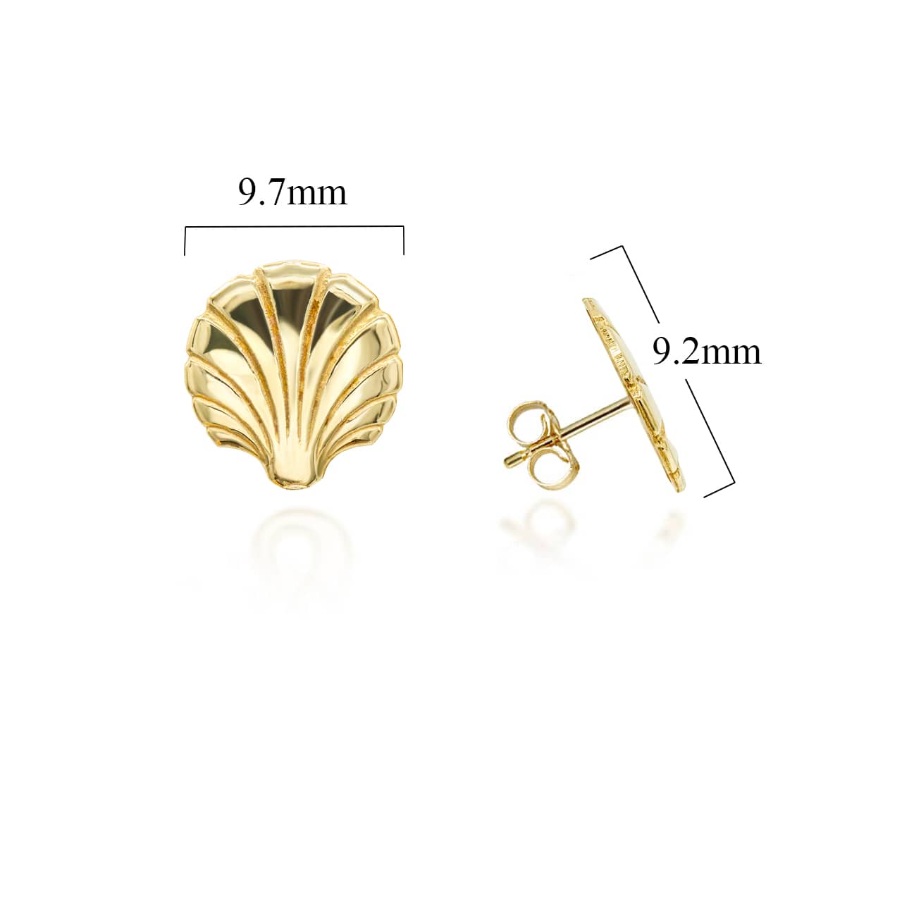 Yellow Gold Seashell Beach Stud Earrings, view 3