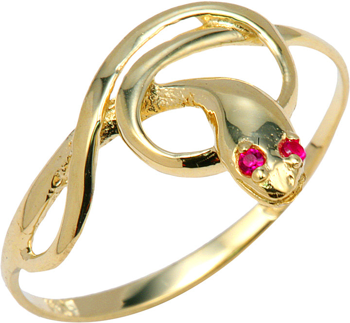 Yellow Gold Serpent Snake Ruby Birthstone Ring