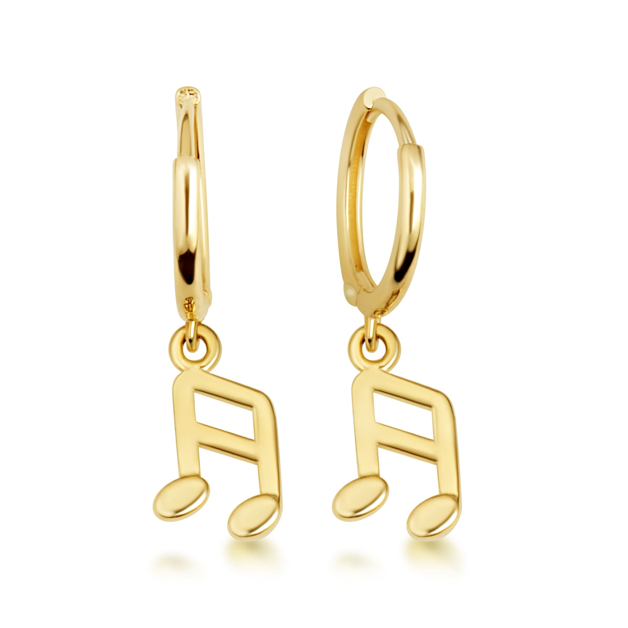 Yellow Gold Sixteenth Music Note Drop Huggie Hoop Earrings