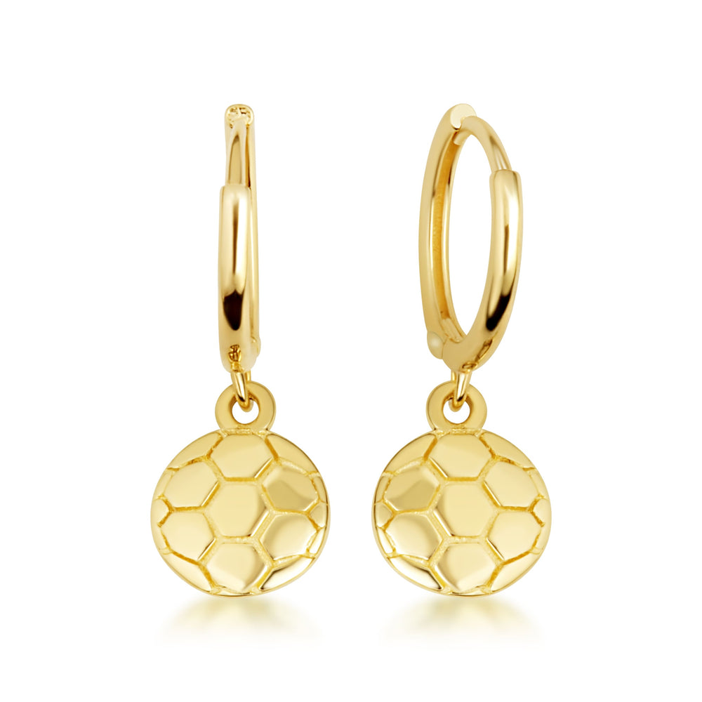 Yellow Gold Soccer Ball Athletic Sports Drop Huggie Hoop Earrings