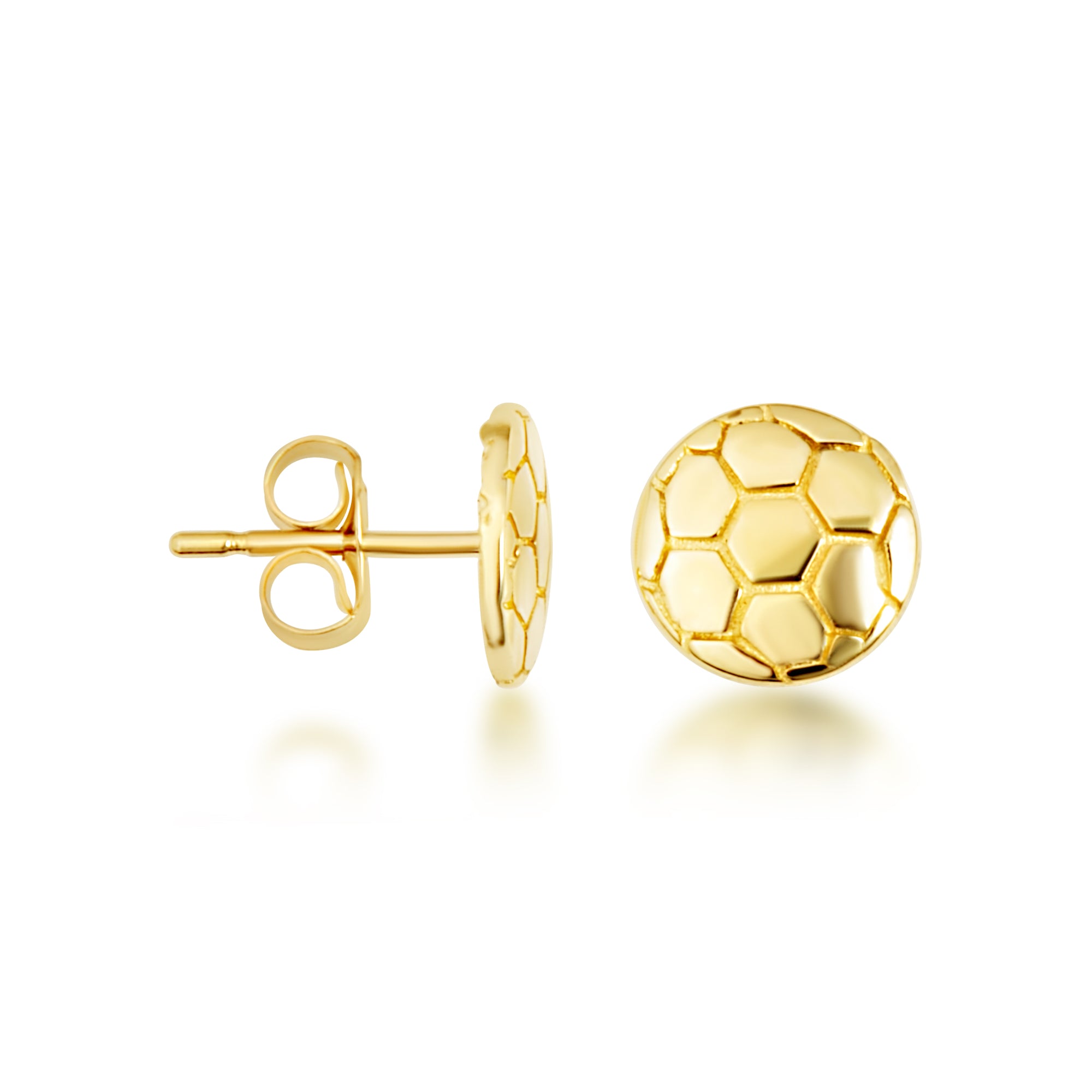Yellow Gold Soccer Ball Athletic Sports Stud Earrings