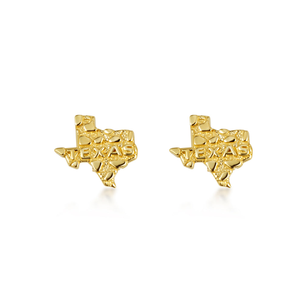 Yellow Gold Texas State Nugget Stud Earrings