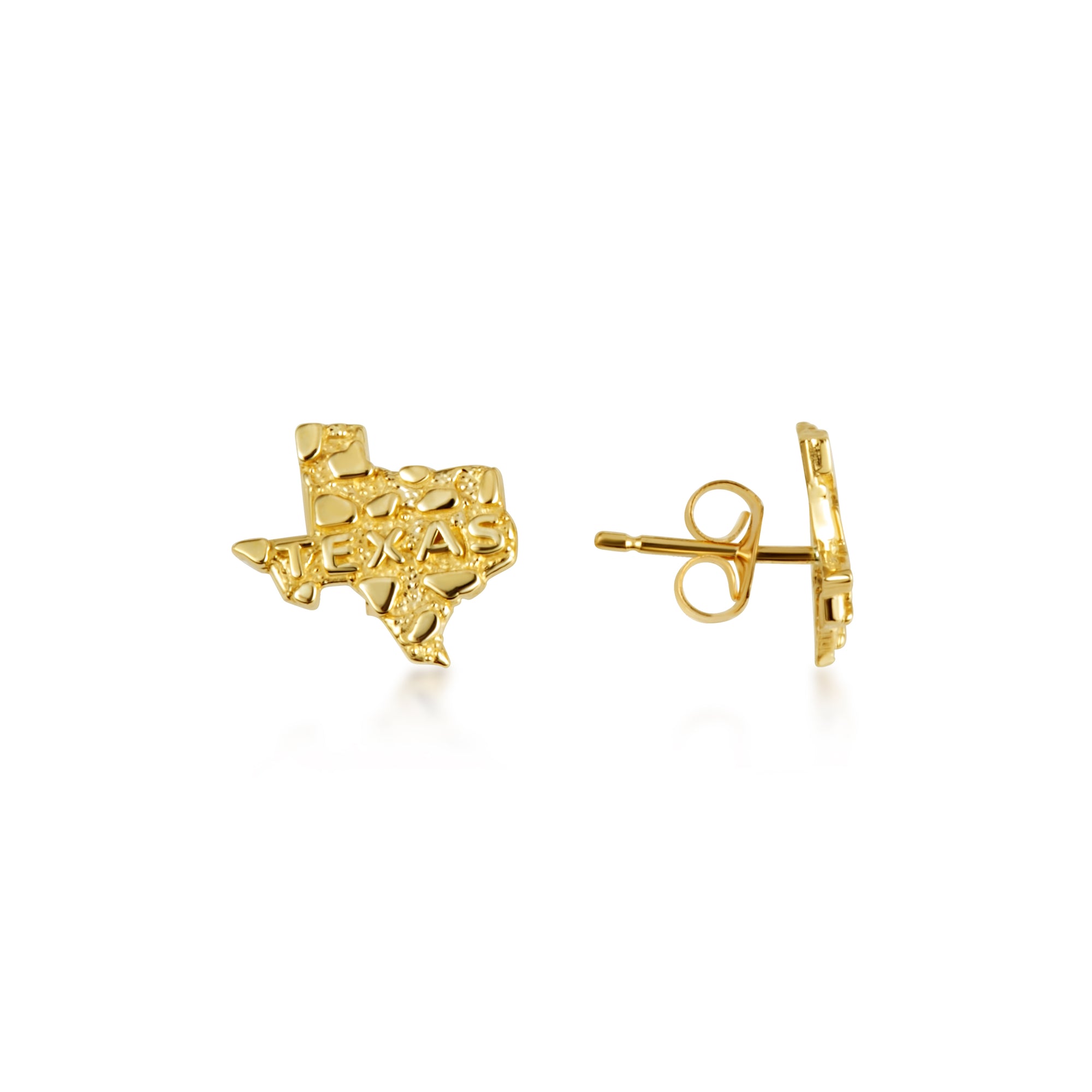Yellow Gold Texas State Nugget Stud Earrings, view 4