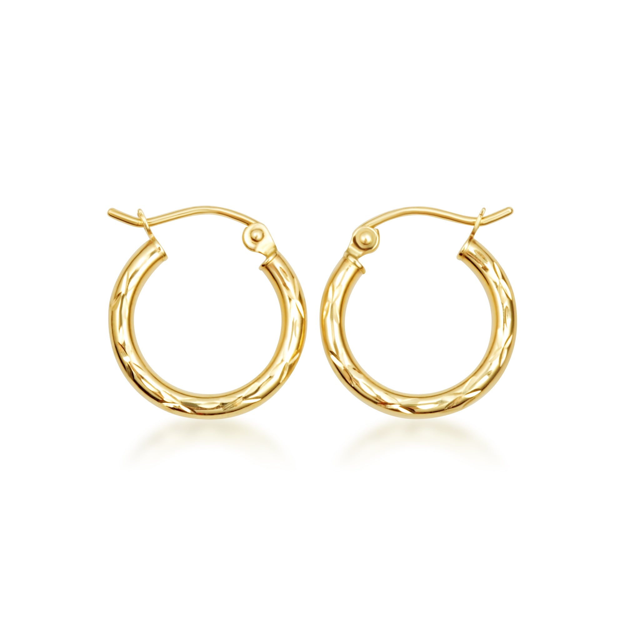 Yellow Gold Textured Cut Tube Hoop Earrings