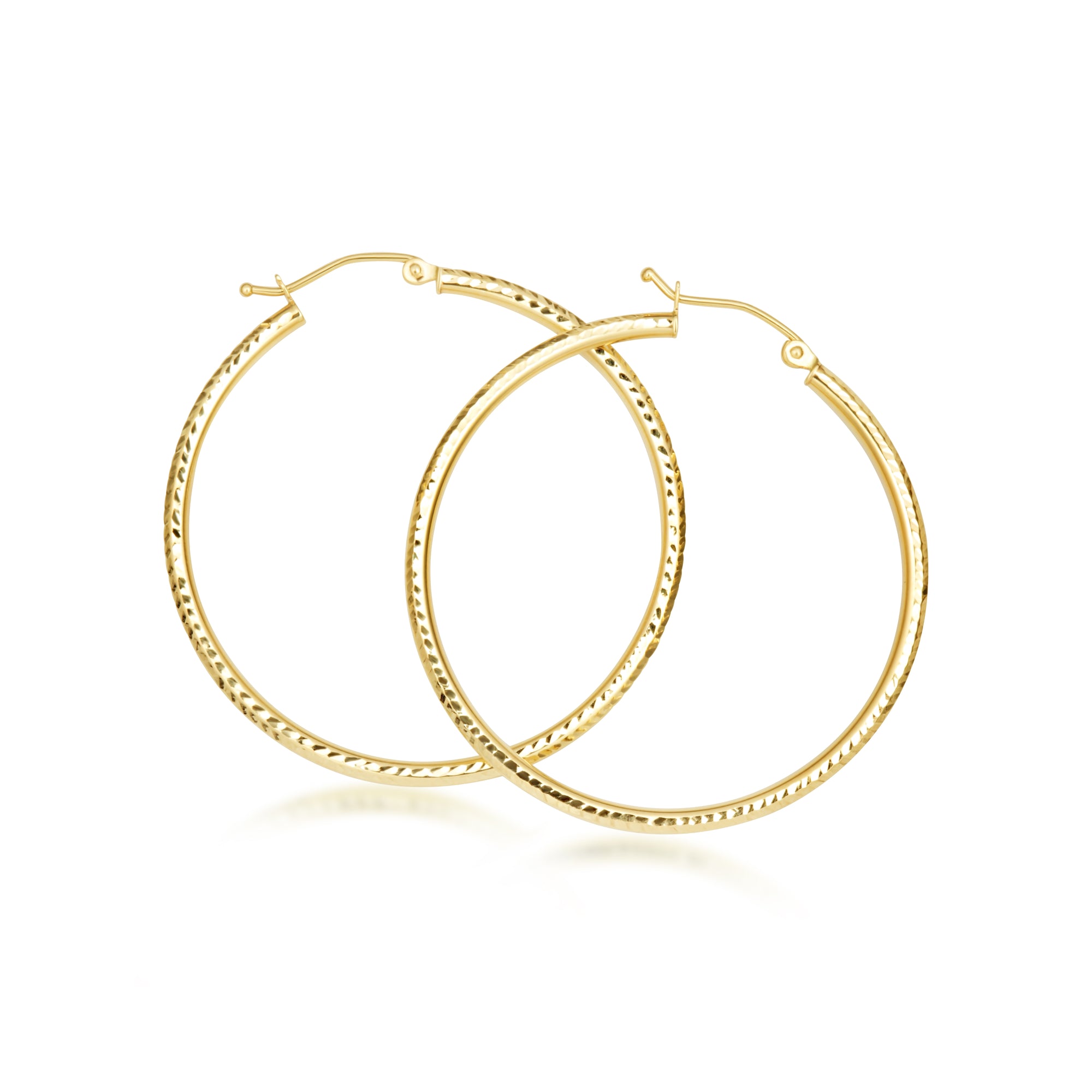 Yellow Gold Textured Diamond Cut Tube Hoop Earrings