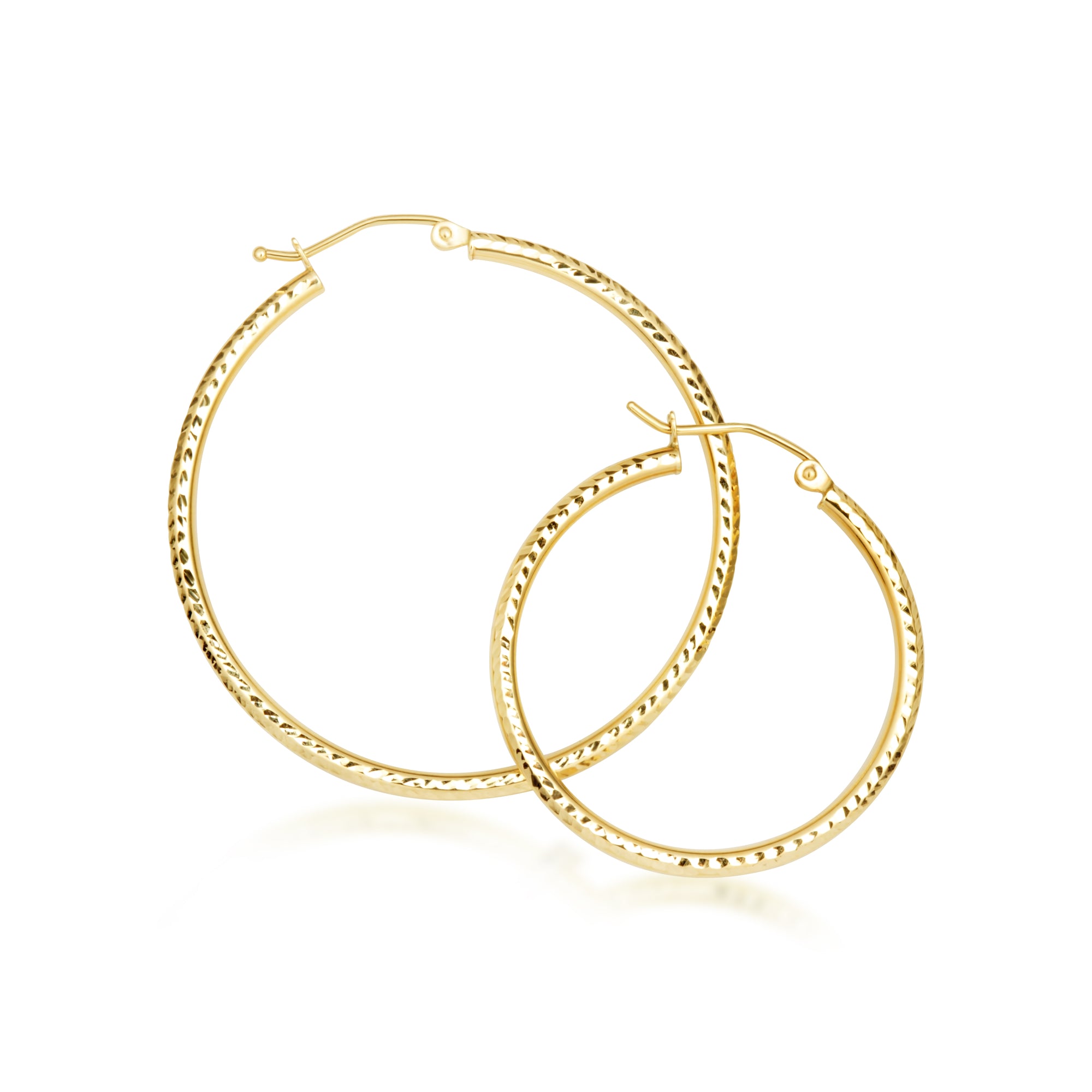 Yellow Gold Textured Diamond Cut Tube Hoop Earrings, view 4
