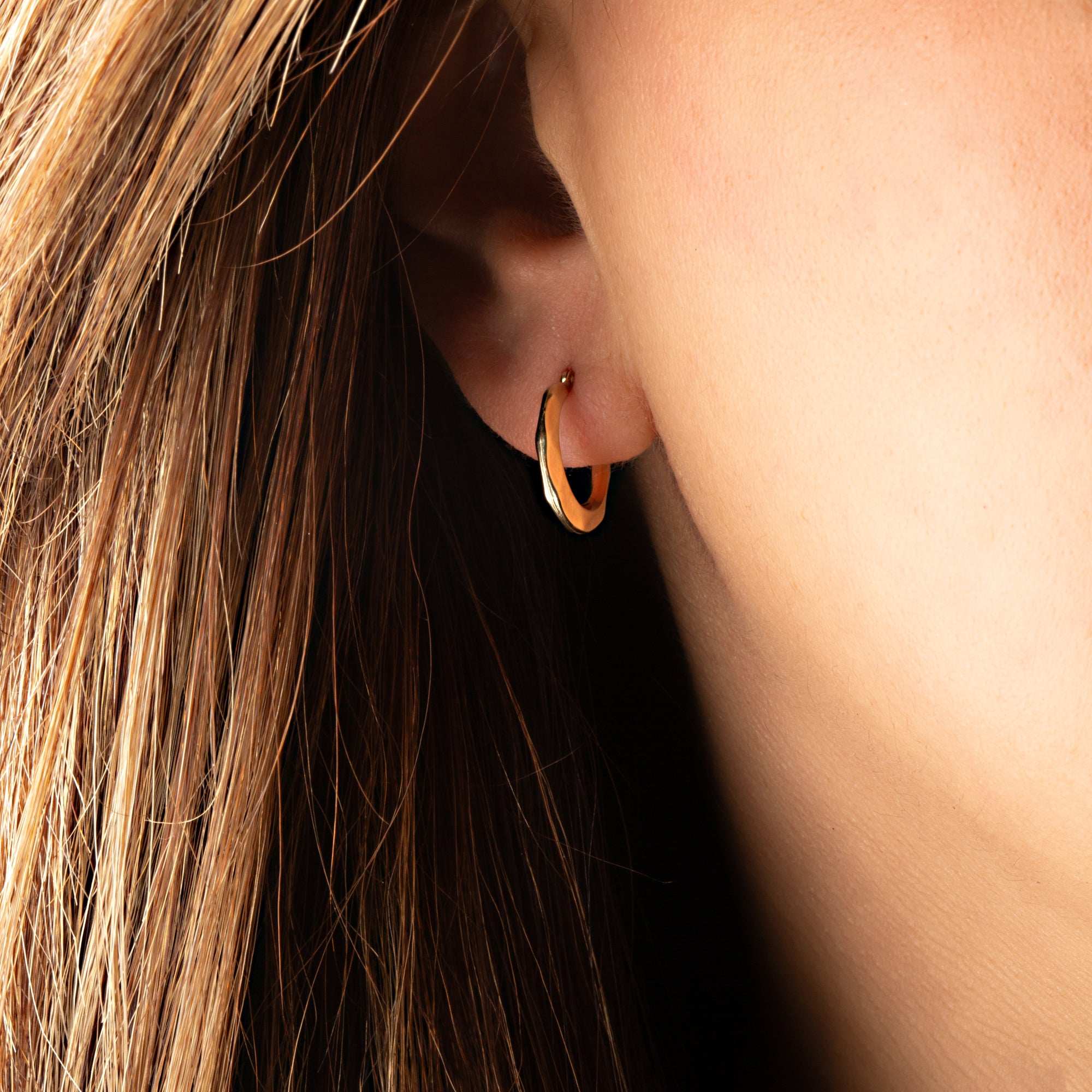 Yellow Gold Textured Hoop Earrings, view 2