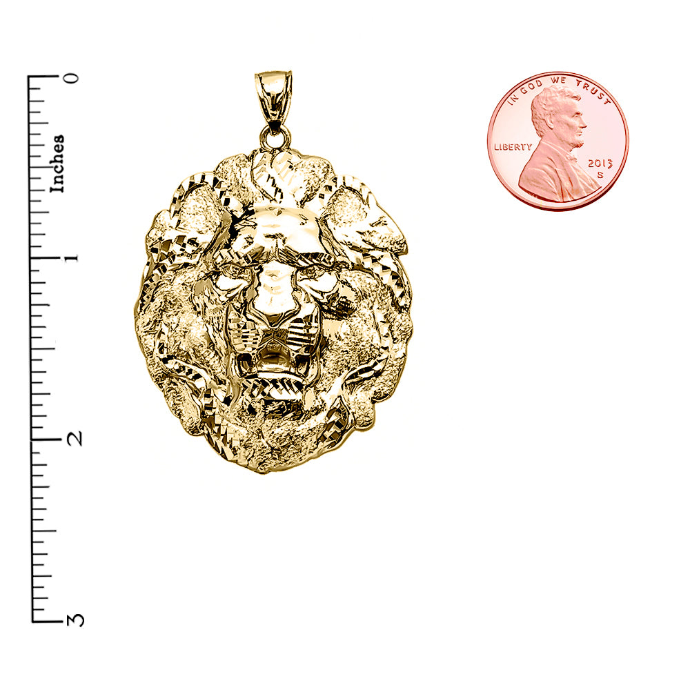 Yellow Gold Textured Lion Pendant, view 2