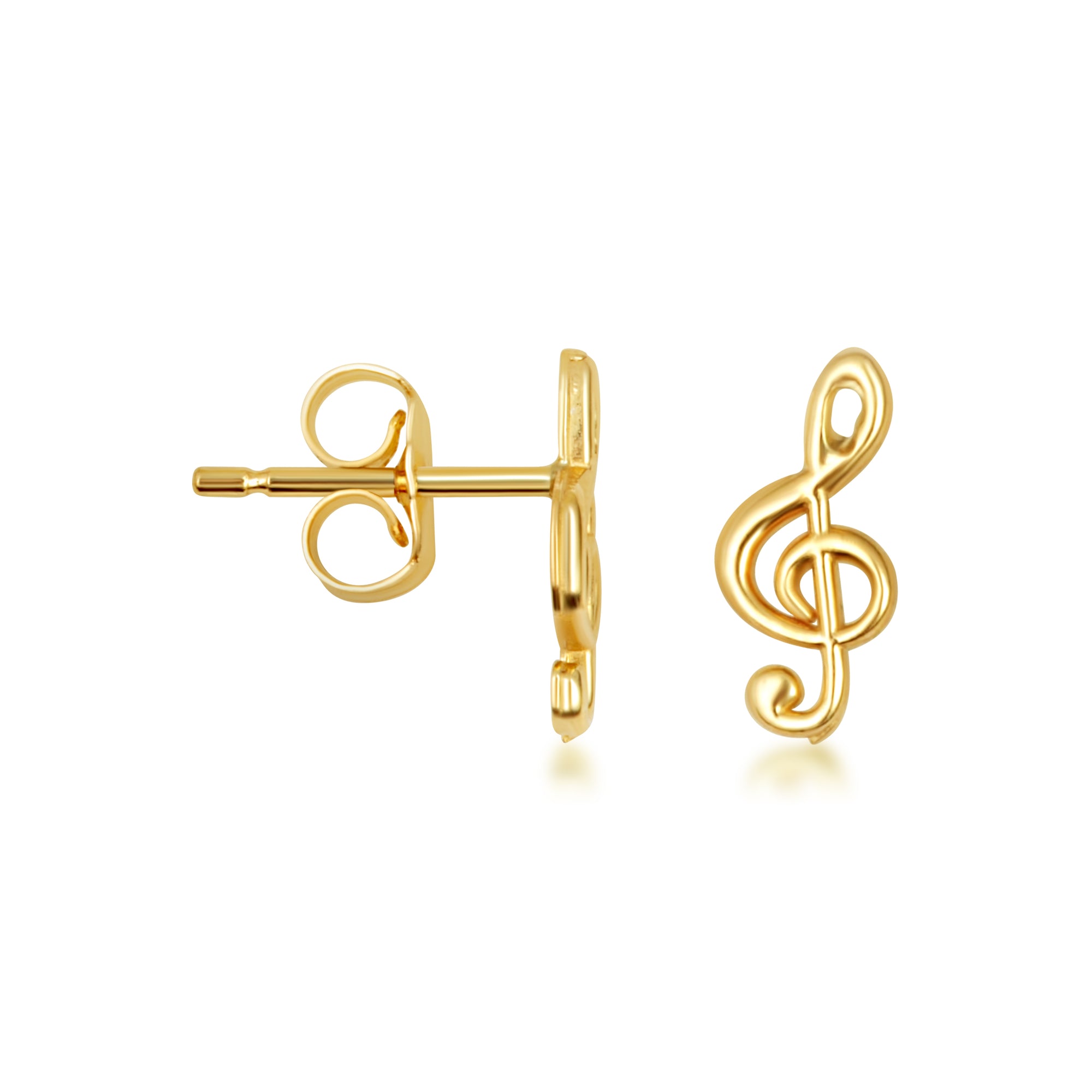 Yellow Gold Treble G Clef Music Note Stud Earrings