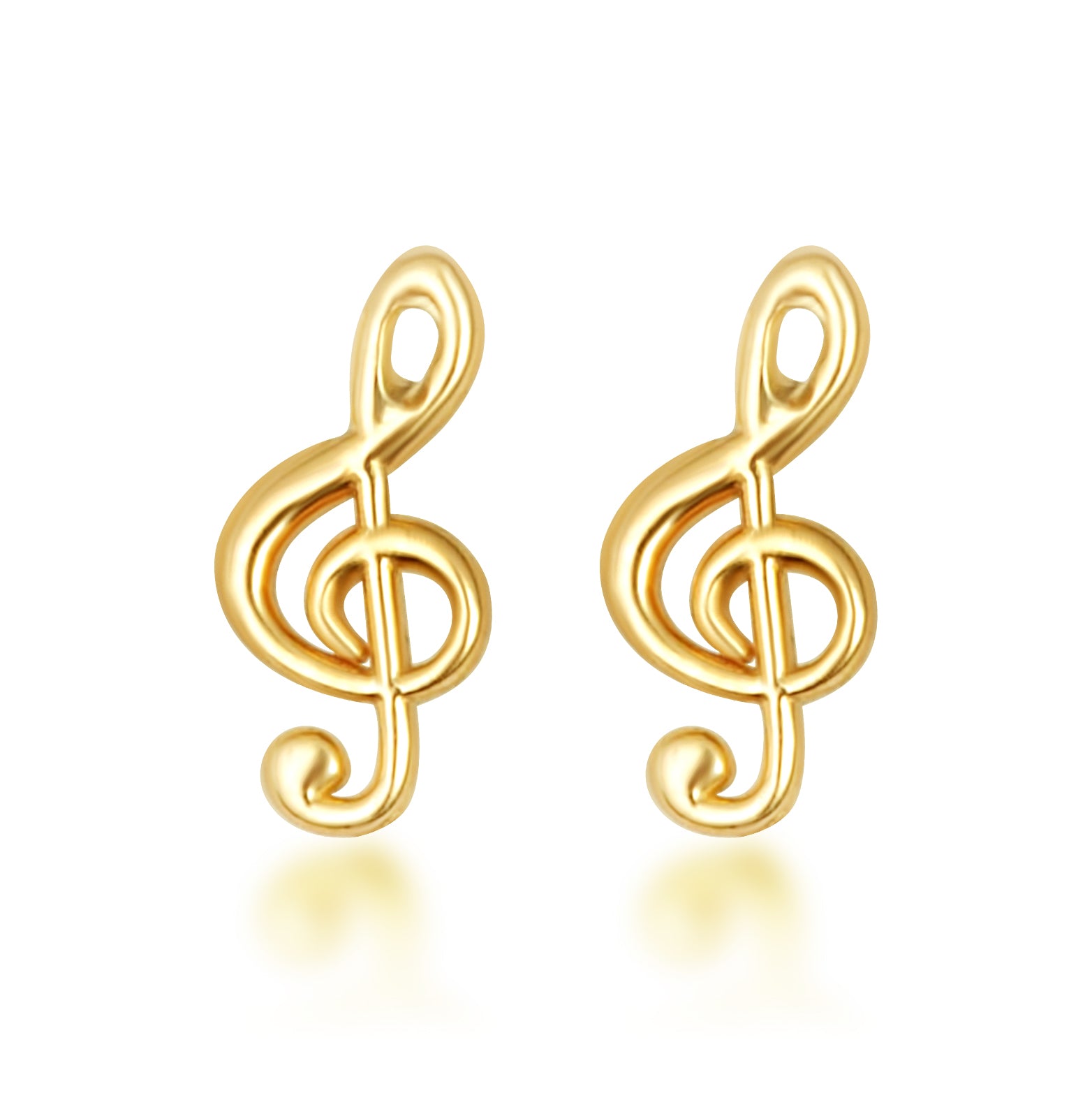 Yellow Gold Treble G Clef Music Note Stud Earrings, view 4
