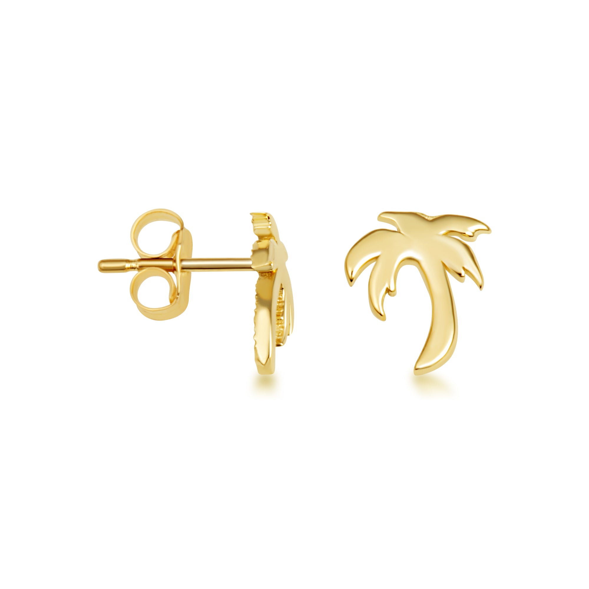 Yellow Gold Tropical Palm Tree Stud Earrings
