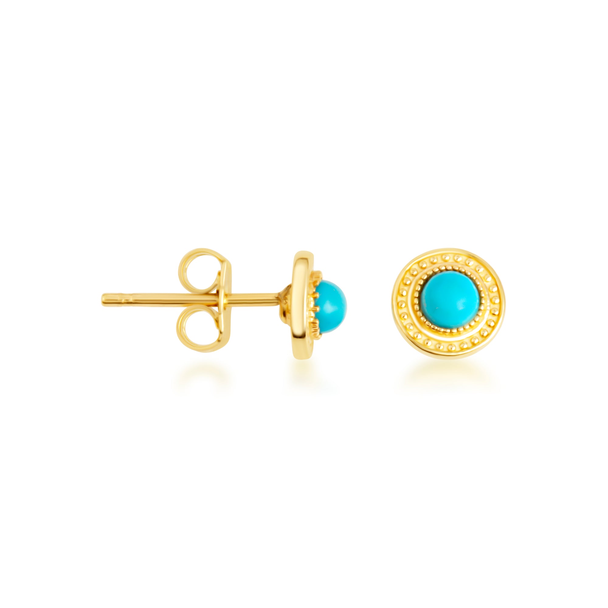 Yellow Gold Turquoise Gemstone Milgrain Stud Earrings