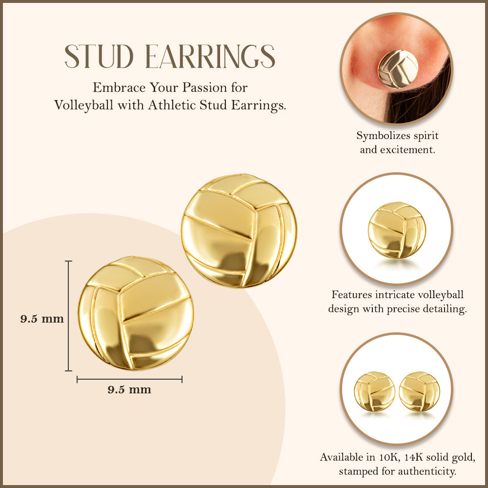 Yellow Gold Volleyball Sports Athletic Stud Earrings, view 3