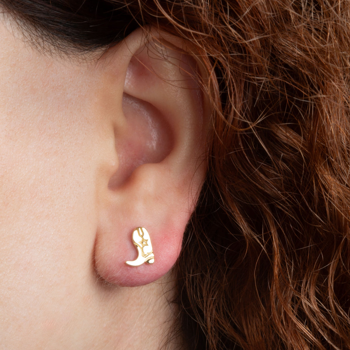 Yellow Gold Western Cowboy Boots Stud Earrings, view 2