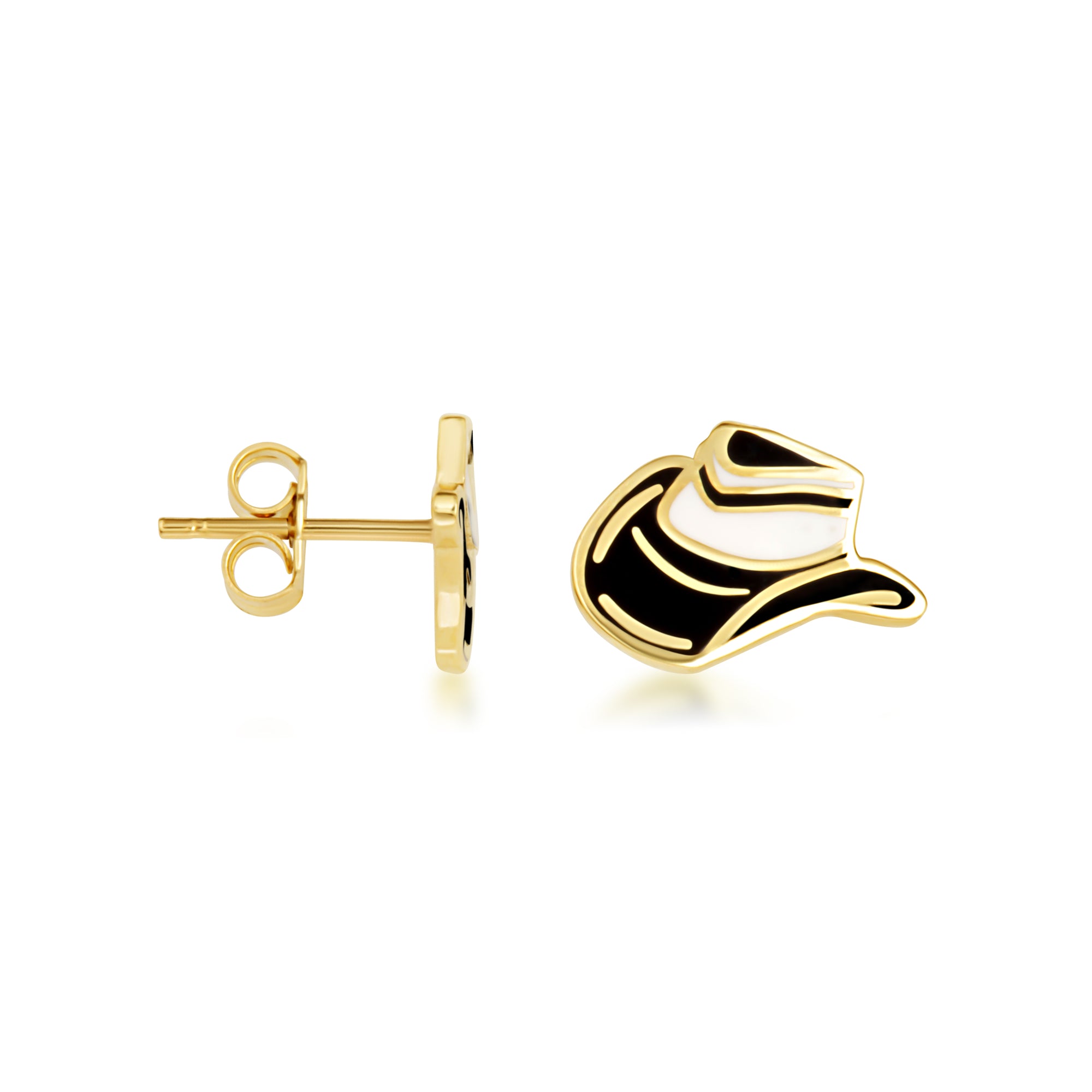 Yellow Gold Western Cowboy Hat Enamel Stud Earrings, view 5