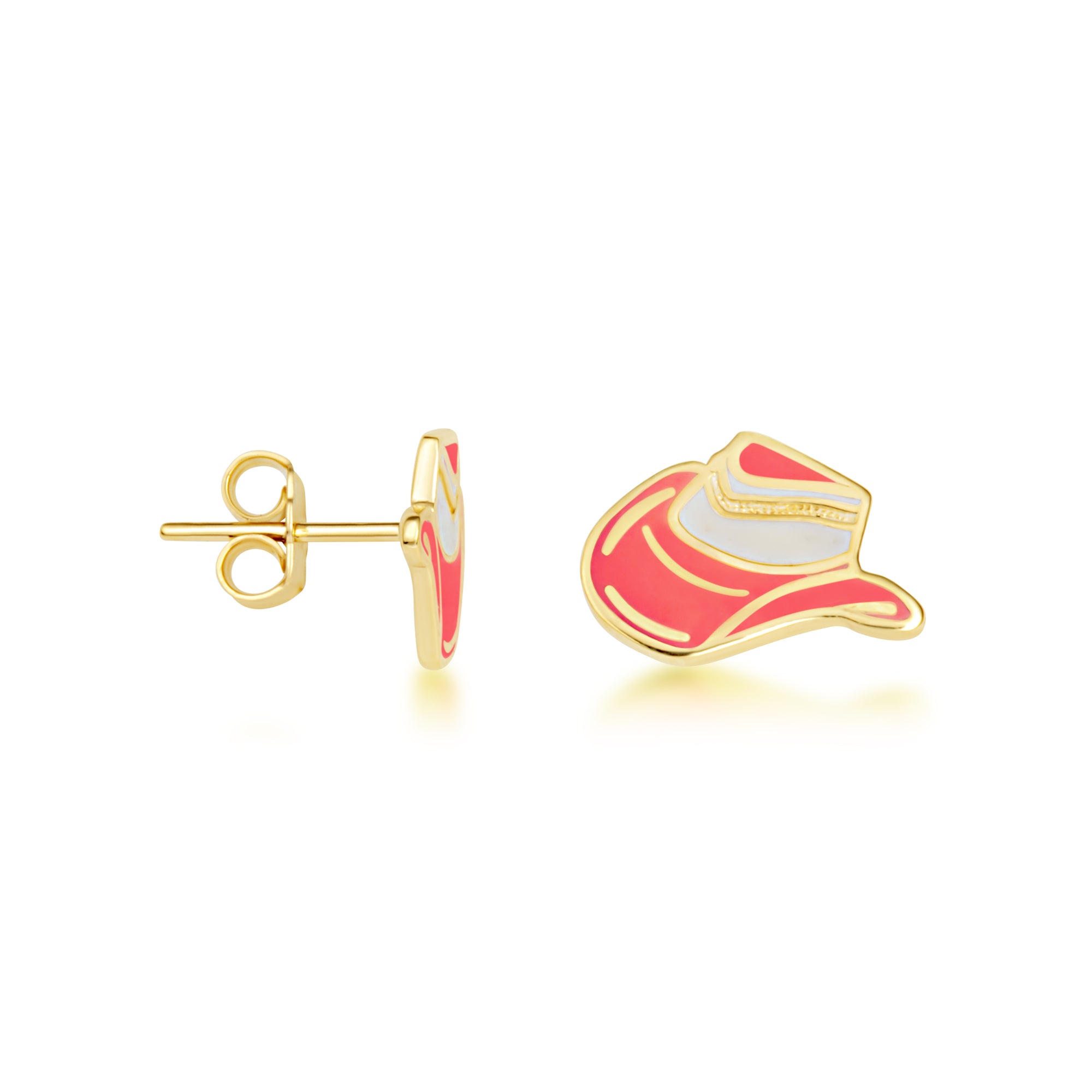 Yellow Gold Western Cowboy Hat Enamel Stud Earrings, view 6