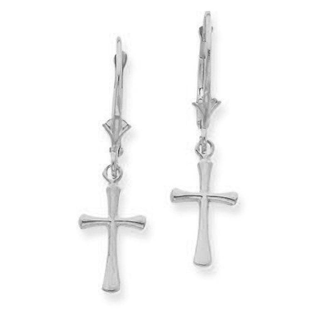 Silver Cross with Round Tips Leverback Earrings — Google Merchant 1200px primary